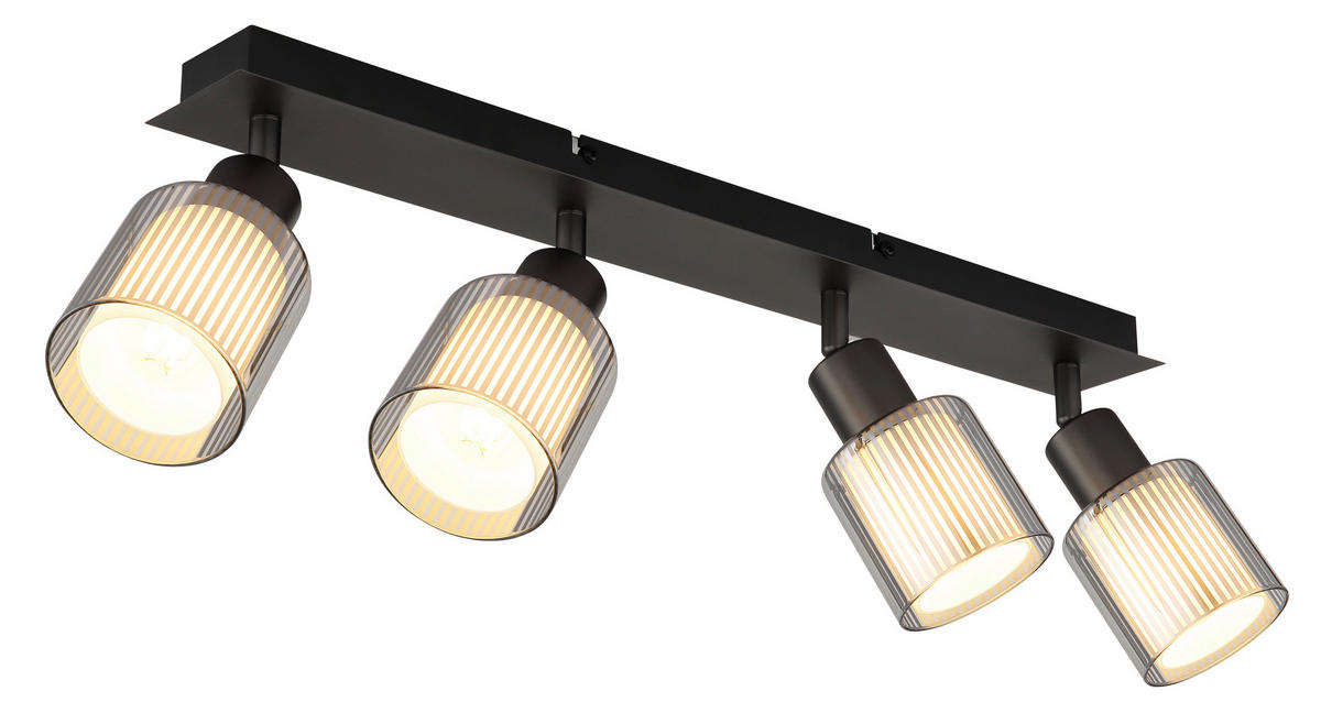 GLOBO Strahler Chrom schwarz Metall Glas B/H/L: ca. 10,5x56,5x16,5 cm E14 4 Brennstellen Strahler-Villegas - schwarz/Chrom (16,50/10,50/56,50cm) - GLOBO