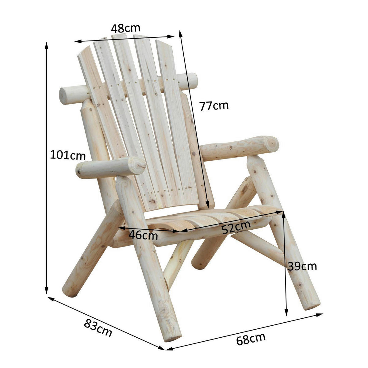 Outsunny Gartenstuhl Gartenstuhl - natur (83,00/68,00/101,00cm) - Outsunny