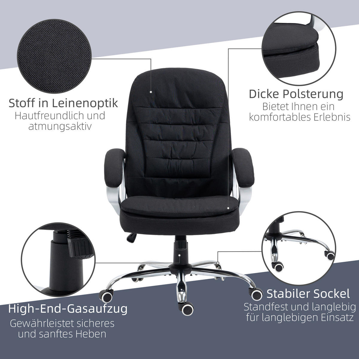 Drehstuhl 921-170BK schwarz 921-170BK - schwarz (75,00/64,00cm) - Vinsetto