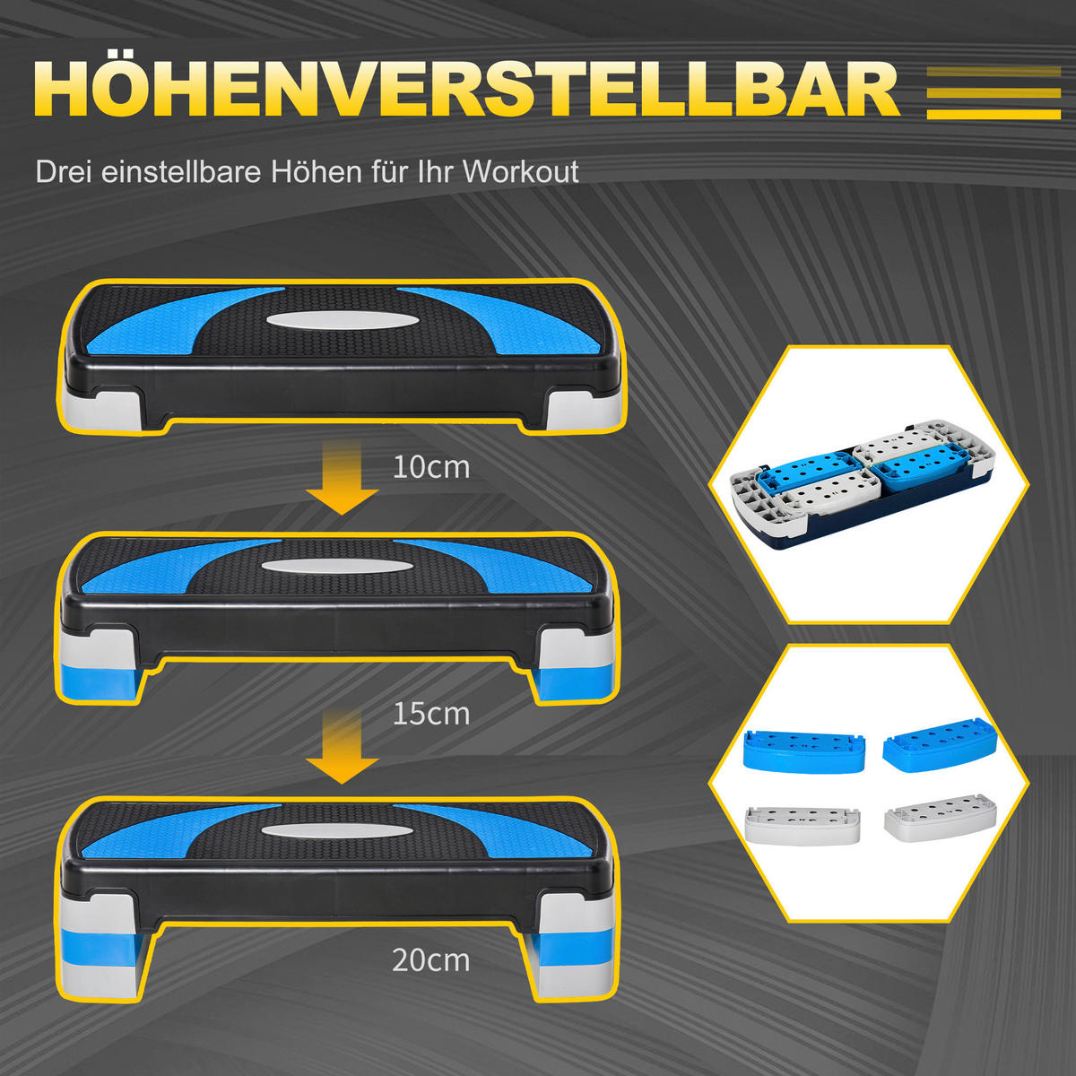 HOMCOM Steppbrett schwarz Kunststoff B/H/L: ca. 31x20x80 cm Steppbrett - hellblau/schwarz (80,00/31,00/20,00cm) - HOMCOM