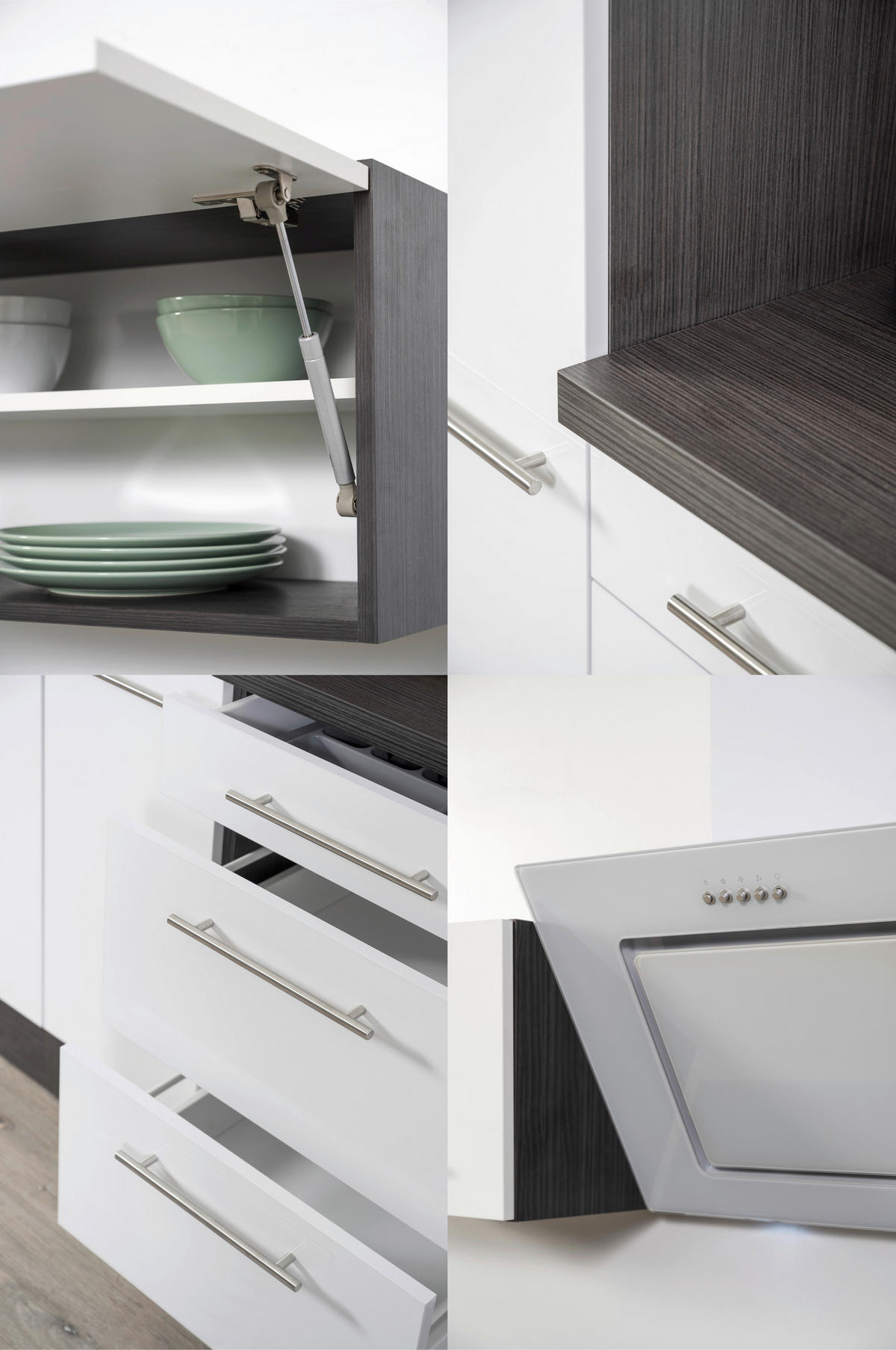 Respekta Winkelküche Amanda schwarz Hochglanz B/T/L: ca. 290x60x200 cm Amanda - schwarz/Edelstahloptik (290,00/200,00cm) - Respekta