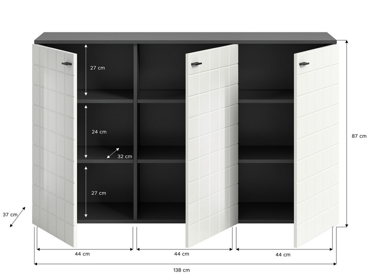 Sideboard Monte anthrazit weiß Hochglanz B/H/T: ca. 138x86x37 cm Monte - weiß/anthrazit (138,00/86,00/37,00cm)