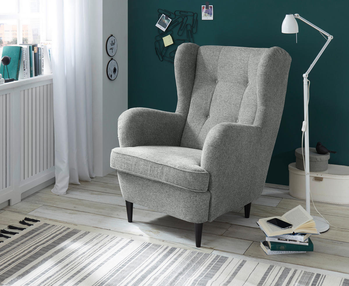 Sessel Oskar grau Velourstoff B/H/T: ca. 78x102x98 cm Oskar - schwarz/grau (78,00/102,00/98,00cm)