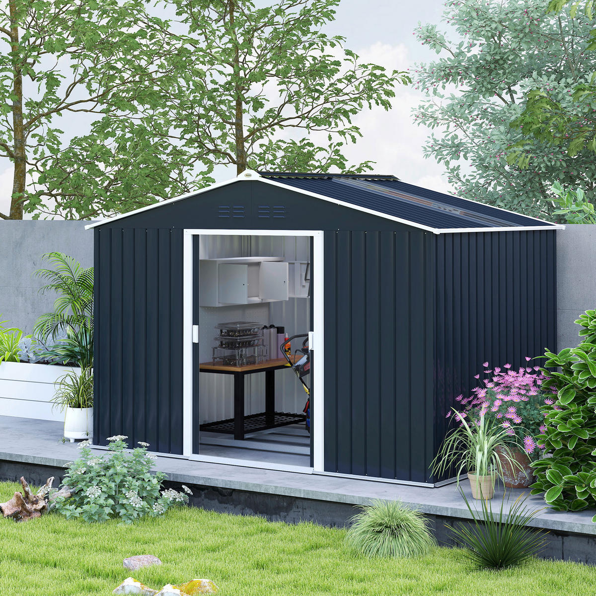Outsunny Gartenhaus dunkelgrau B/H/L: ca. 195x192x277 cm Gartenhaus - dunkelgrau (277,00/195,00/192,00cm) - Outsunny