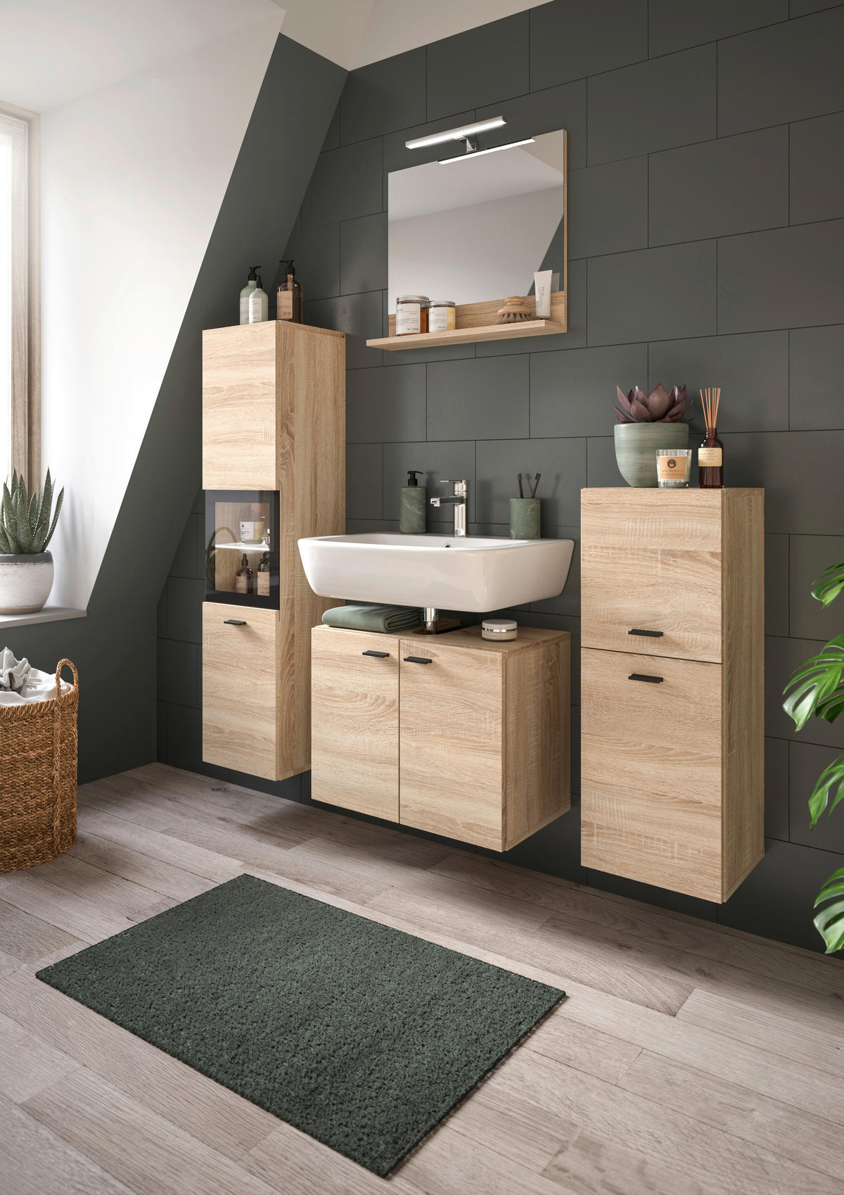 Badezimmer-Set BOSTON Eiche Sonoma Nachbildung schwarz B/H/T: ca. 137x186x33 cm BOSTON - Eiche/schwarz (137,00/186,00/33,00cm) - xonox.home