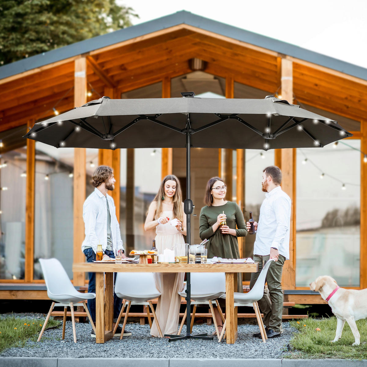 Outsunny Doppelseitiger Sonnenschirm grau Polyester B/H/L: ca. 150x219x295 cm Doppelseitiger_Sonnenschirm - grau (295,00/150,00/219,00cm) - Outsunny