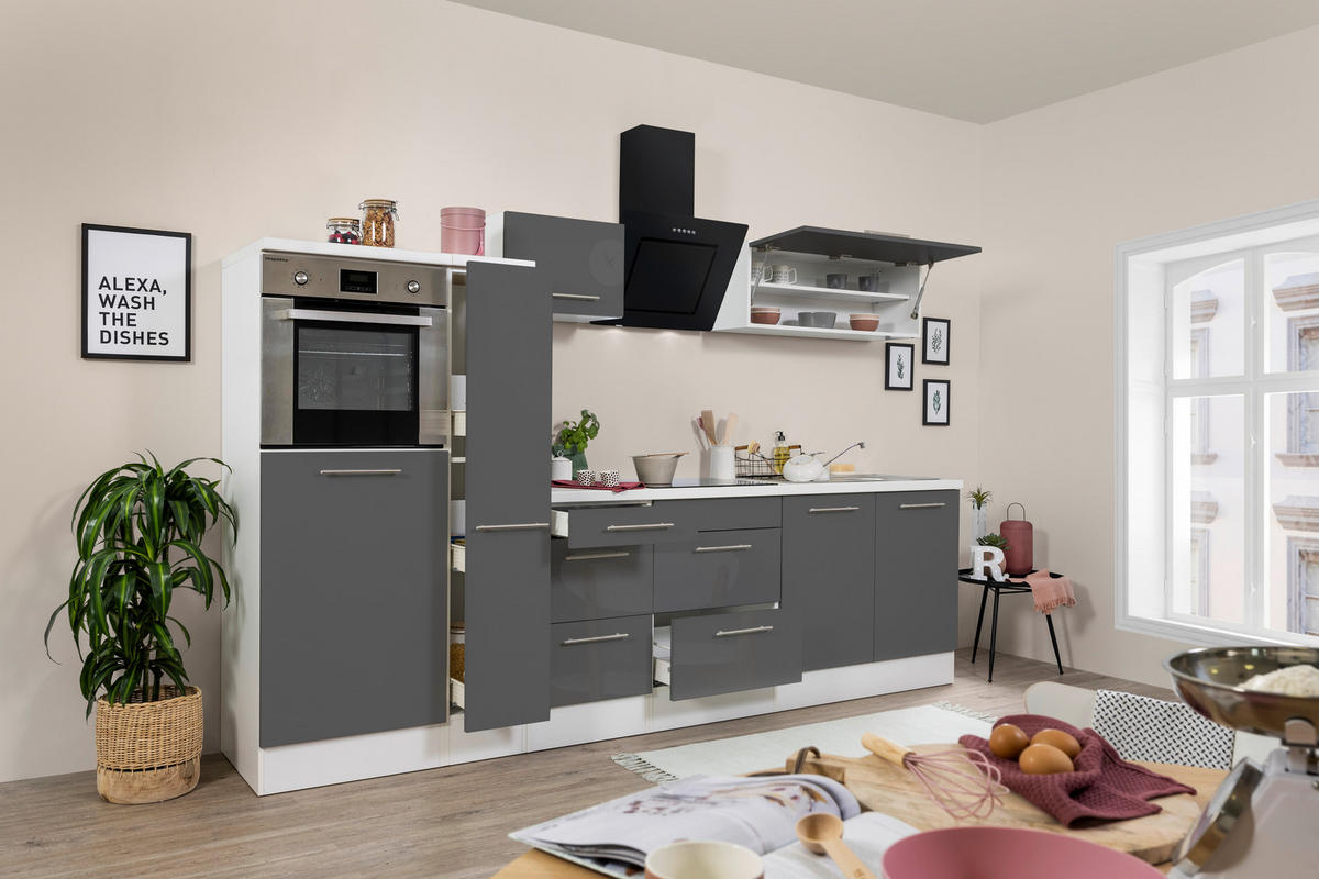 Respekta Küchenblock Amanda grau Hochglanz B/H/T: ca. 300x200x60 cm Amanda - weiß/Edelstahloptik (300,00/200,00/60,00cm) - Respekta