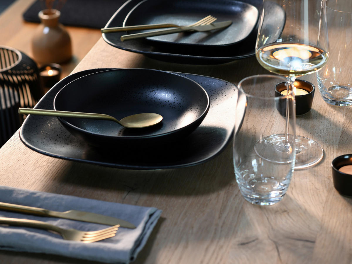 CreaTable Tafelservice Magic Black schwarz Steinzeug 12 tlg. Magic Black - schwarz - CreaTable