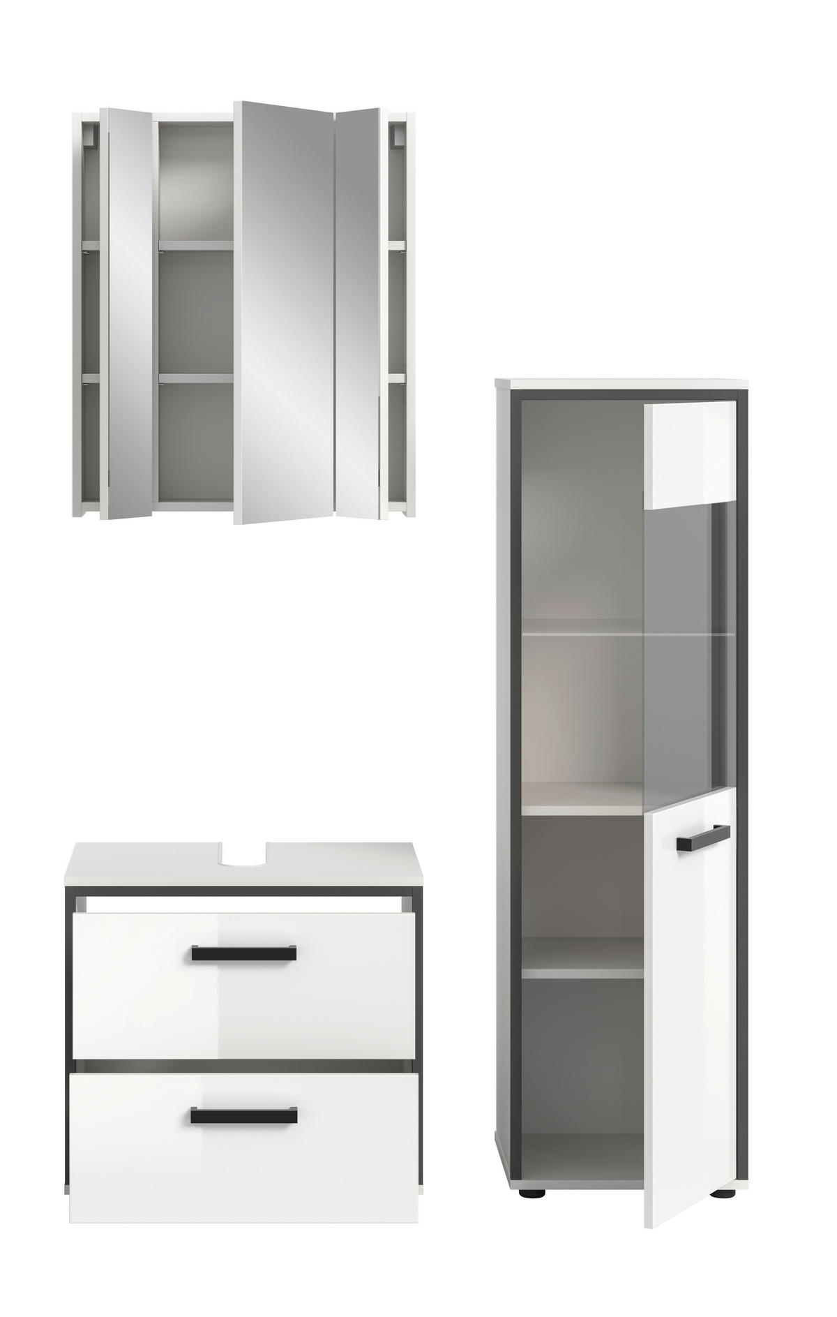 Badblock KOJAK weiß Hochglanz anthrazit grau B/H/T: ca. 115x188x37 cm KOJAK - weiß/anthrazit (115,00/188,00/37,00cm) - xonox.home