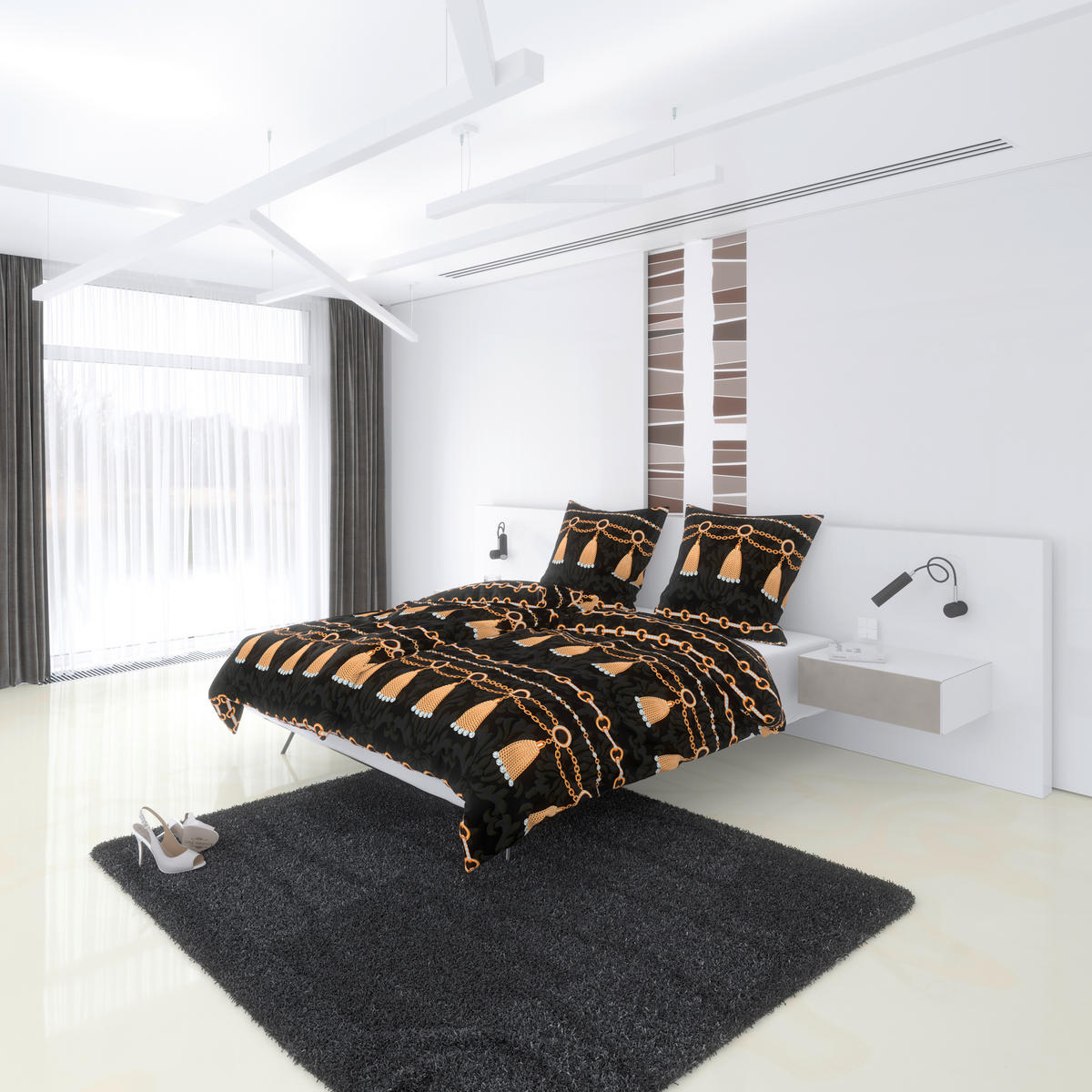 Microfaser Bettwäsche Bettwäsche_Microfaser Quaste - gold/schwarz (135,00/200,00cm)