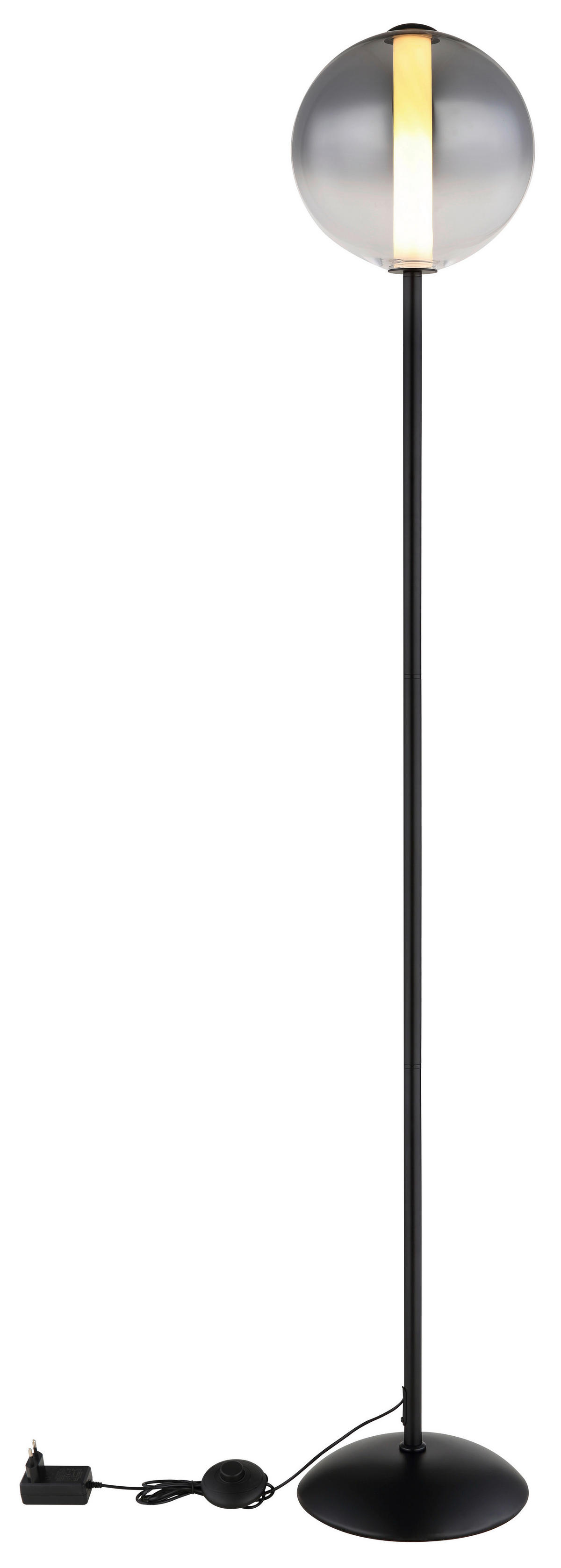 GLOBO Stehleuchte mattschwarz Opal Rauch Glas Metall H/D: ca. 152x25 cm 1 Brennstellen Lacy - Opal/mattschwarz (25,00/152,00cm) - GLOBO