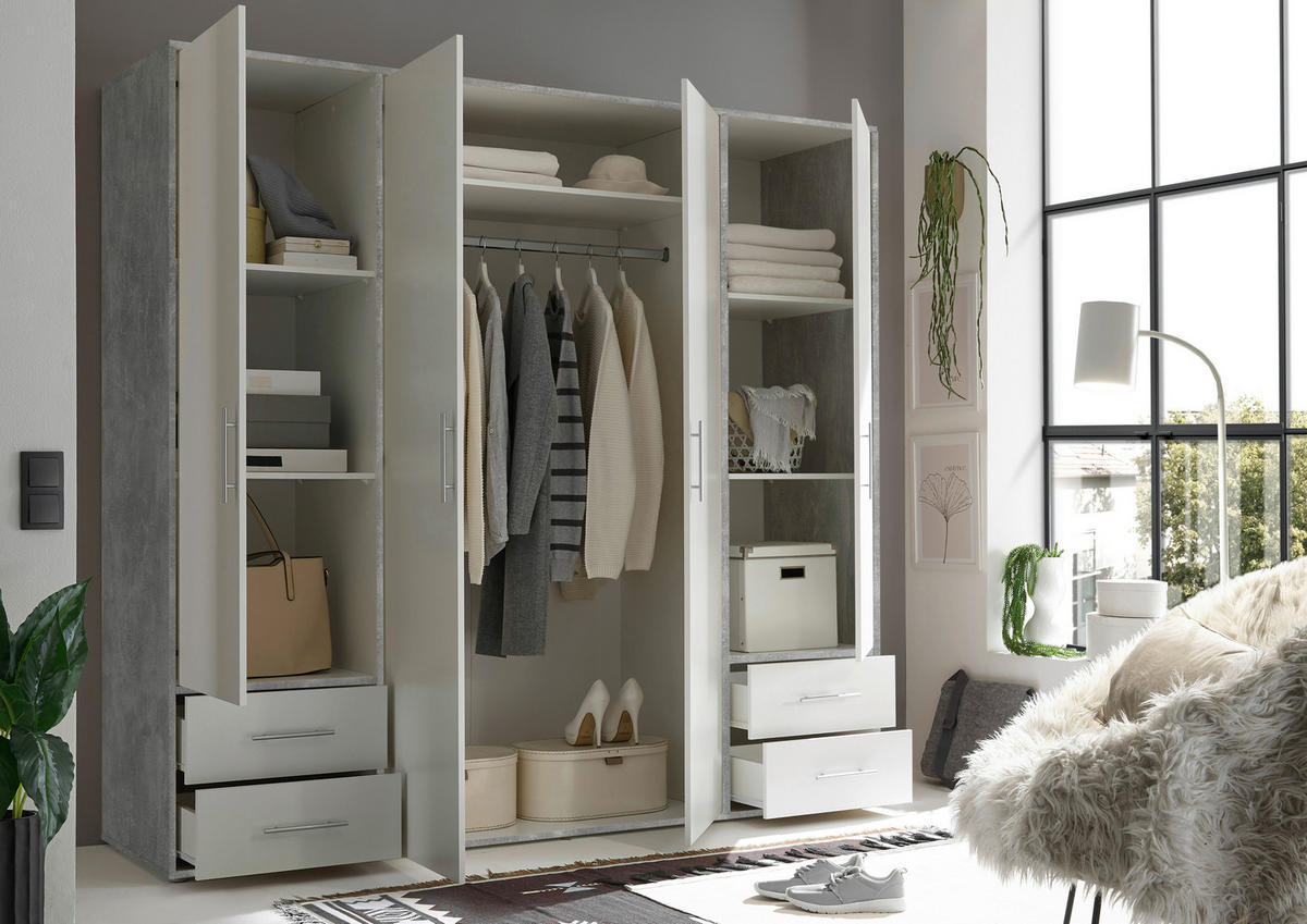 Kleiderschrank Valencia Beton Optik B/H/T: ca. 206x195x60 cm Valencia - Beton/weiß (206,00/195,00/60,00cm)