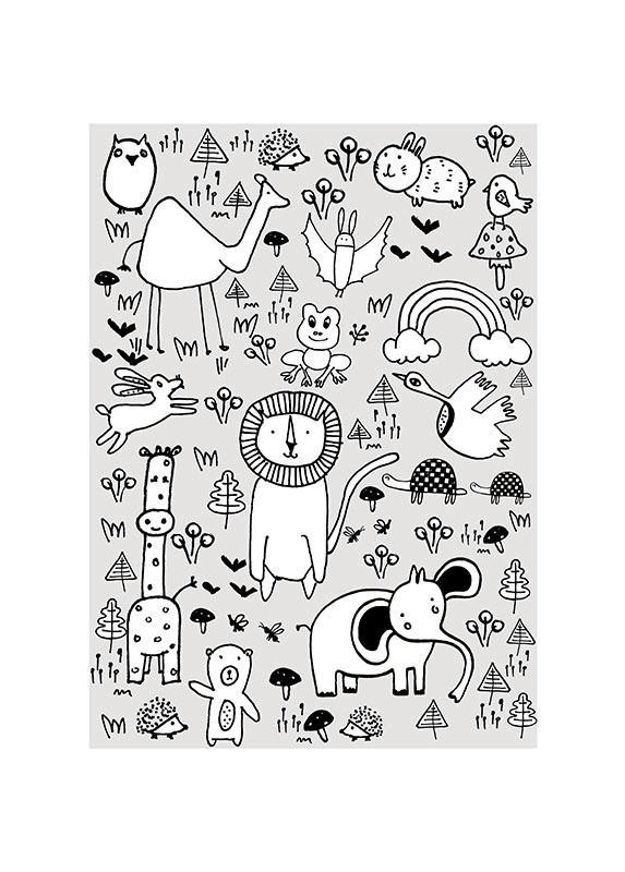 Komar Wandbild Scribble Park Tiere B/L: ca. 50x70 cm günstig online kaufen