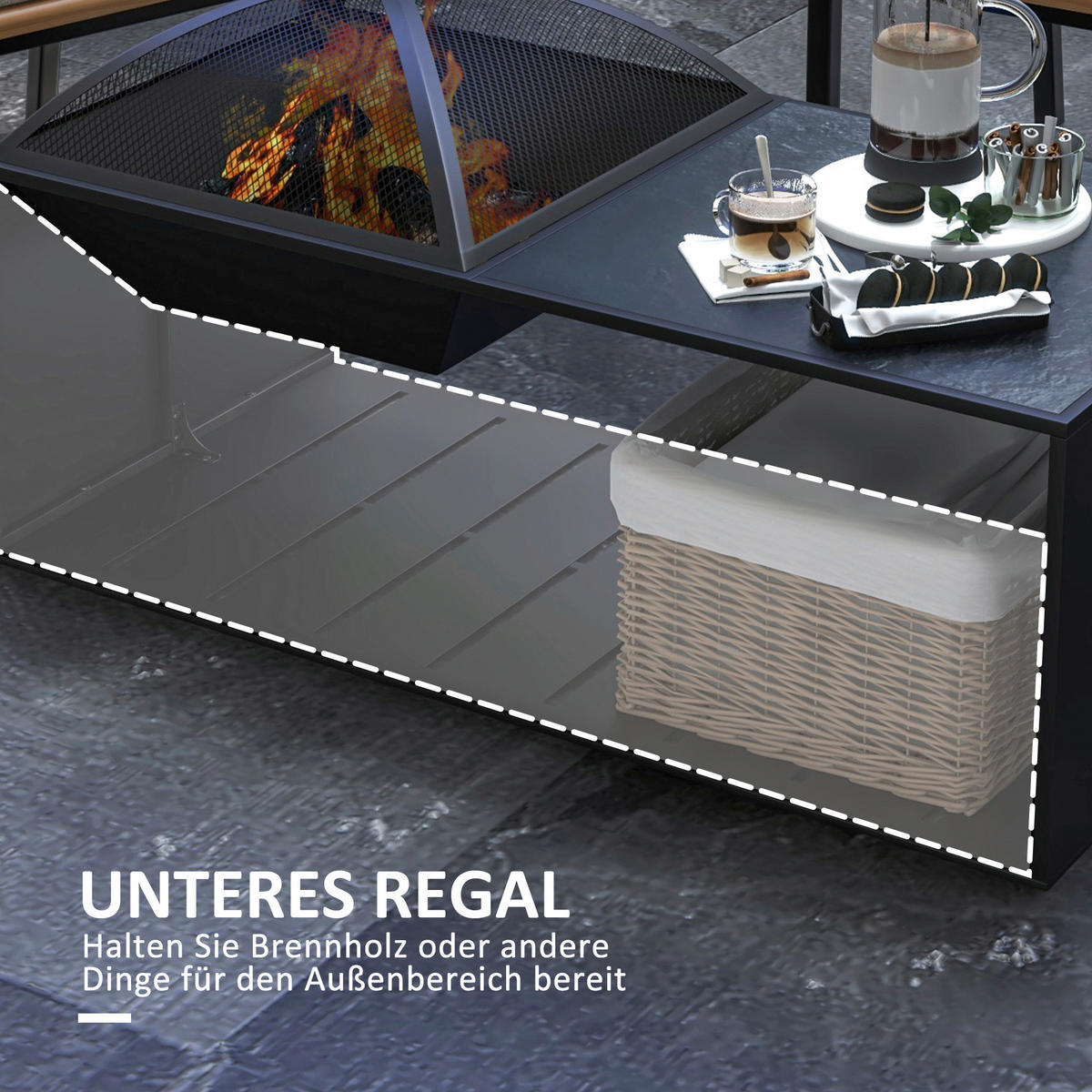 Outsunny Feuerschale schwarz Keramik B/H/L: ca. 51x56x101 cm Feuerschale - schwarz (101,00/51,00/56,00cm) - Outsunny