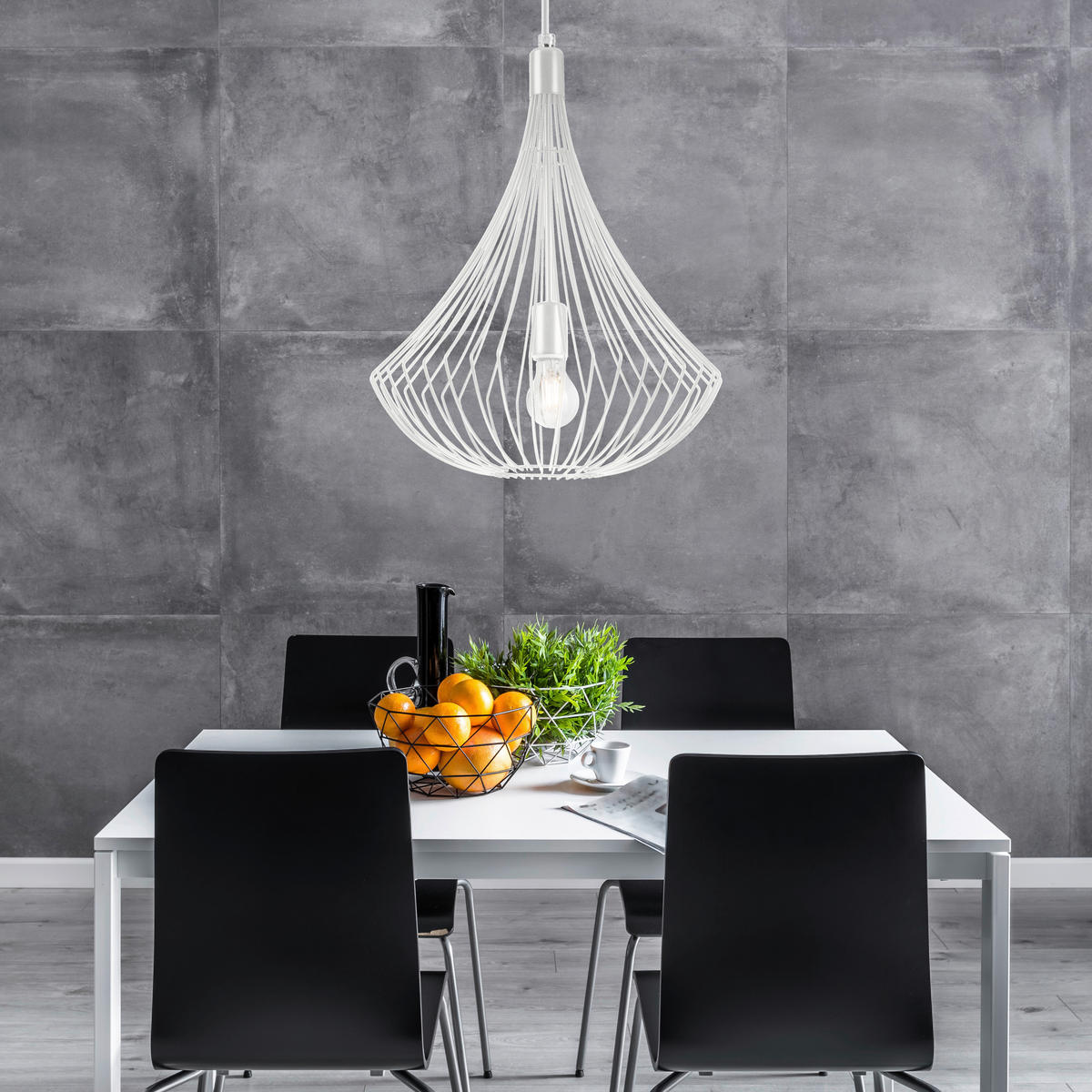 Lamkur Pendelleuchte BALERINA 29634 weiß Stahl H/L: ca. 90x38 cm E27 1 Brennstellen Balerina - weiß (38,00cm) - Lamkur