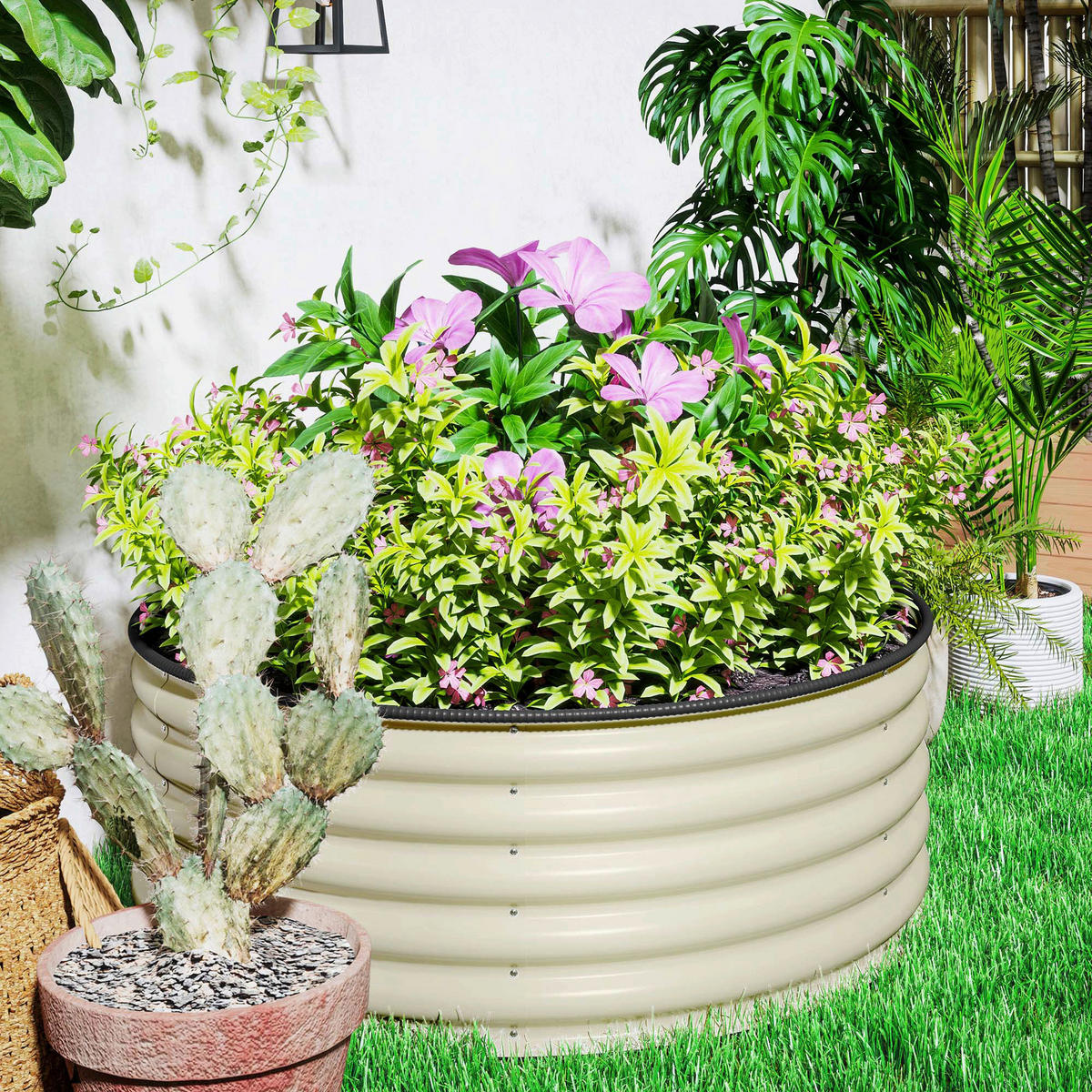 Outsunny Hochbeet cremeweiß Stahl B/H/L: ca. 120x43x120 cm Hochbeet - cremeweiß (120,00/120,00/43,00cm) - Outsunny