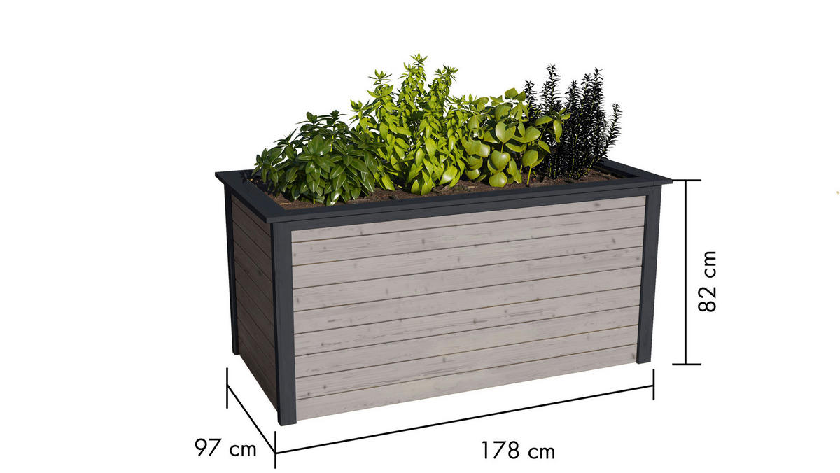 Karibu Hochbeet grau Holz B/H/L: ca. 178x97x97 cm Hochbeet_3 - grau (97,00/178,00/97,00cm) - Karibu