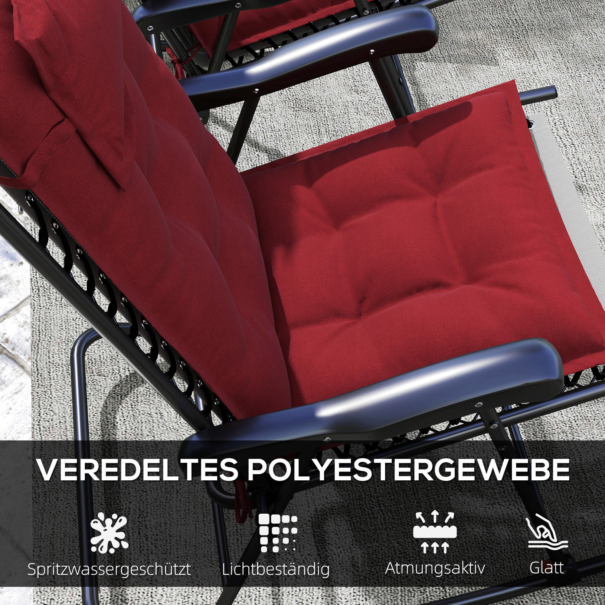 Thumbnail - Outsunny Liegenauflage 2er Set weinrot Polyester B/H/L: ca. 50x5x116 cm