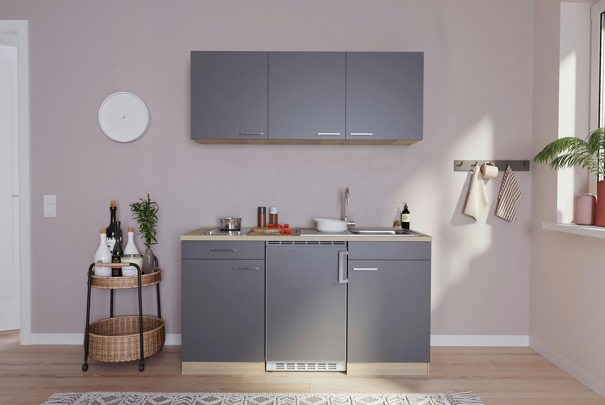 Respekta Singleküche Economy grau matt B/H/T: ca. 150x200x60 cm Economy - Eiche/Alu (150,00/200,00/60,00cm) - Respekta