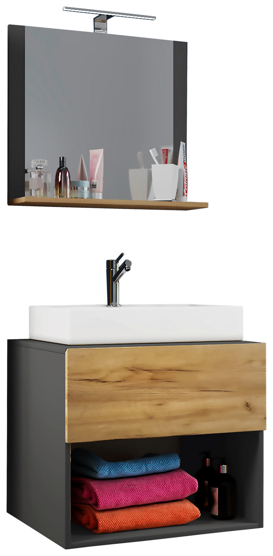 Waschplatz 3tlg-Lendas weiß anthrazit Eiche Honig Nachbildung B/H/T: ca. 60x52x52 cm 3tlg-Lendas - Eiche/weiß (60,00/52,00/52,00cm) - VCM Möbel