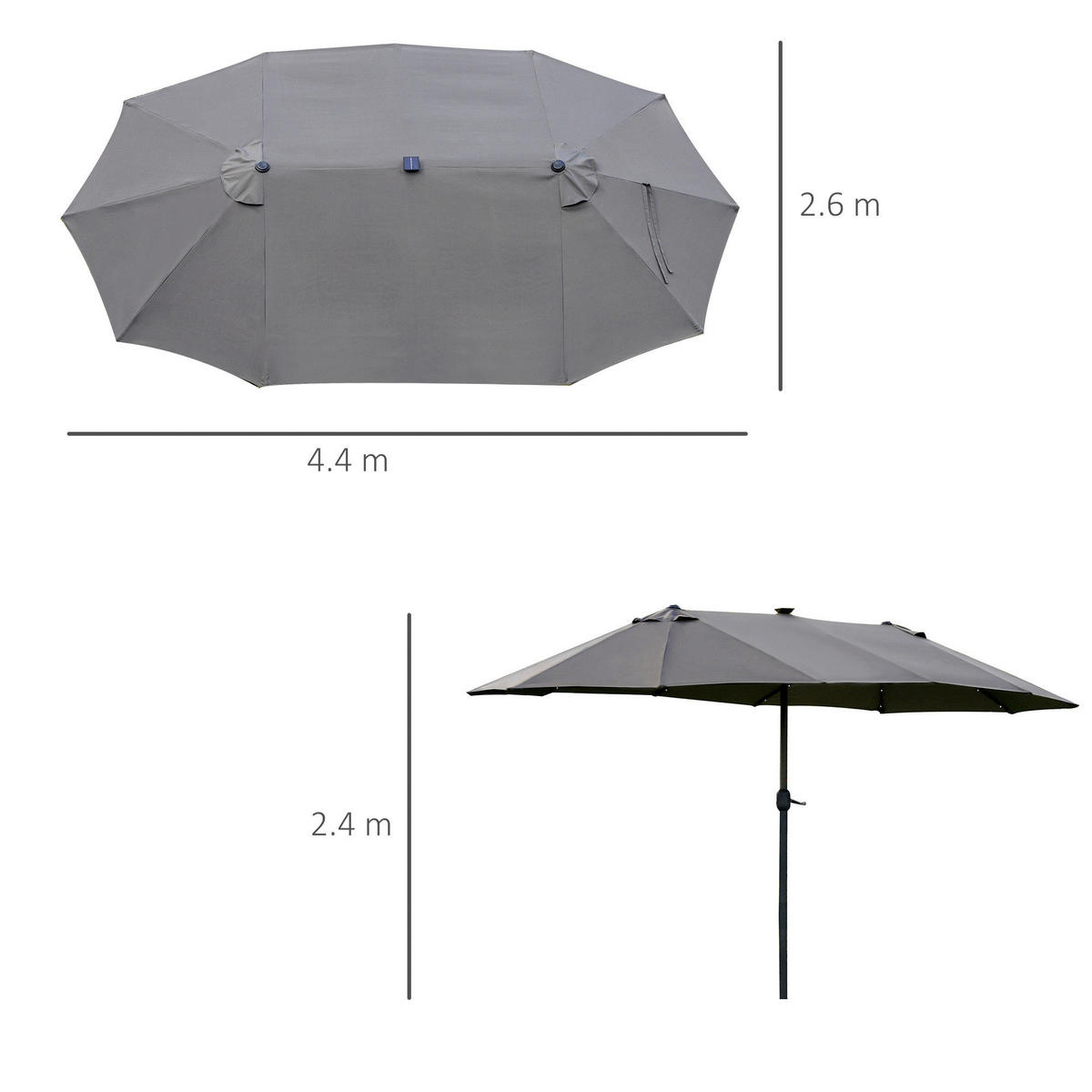 Outsunny Sonnenschirm dunkelgrau Metall B/H/L: ca. 260x240x440 cm Sonnenschirm - dunkelgrau (440,00/260,00/240,00cm) - Outsunny