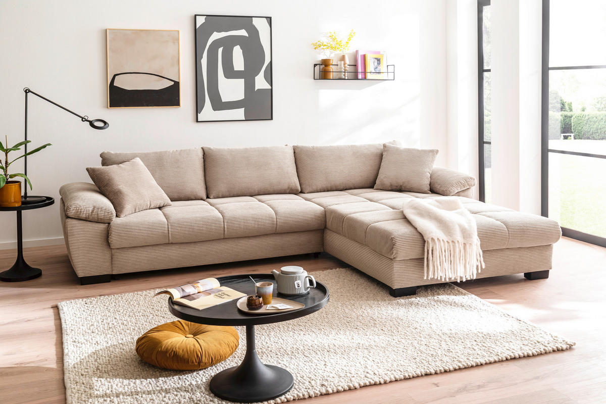 Ecksofa Cancun taupe Microfaser B/H/T: ca. 323x88x211 cm Cancun - schwarz/taupe (323,00/88,00/211,00cm)