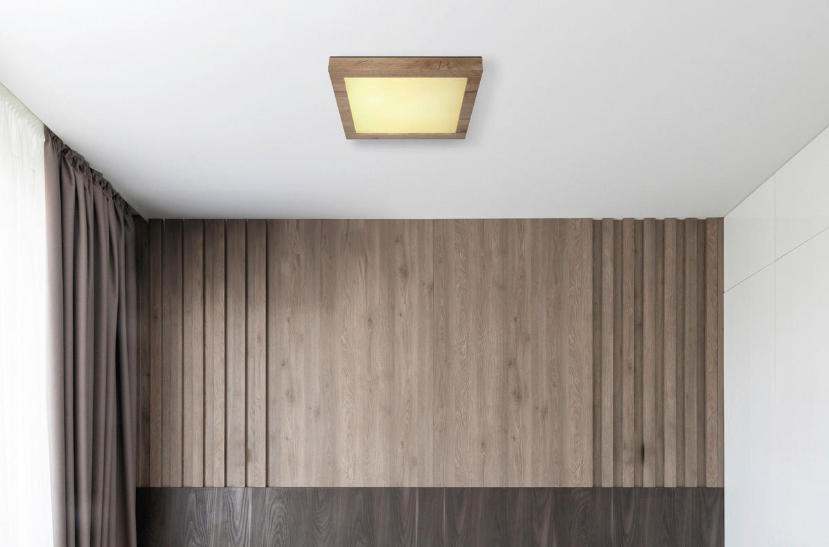 GLOBO LED-Deckenleuchte dunkelbraun weiß Metall Kunststoff MDF B/H/T: ca. 35x6x35 cm XAVVI - dunkelbraun/weiß (35,00/6,00/35,00cm) - GLOBO