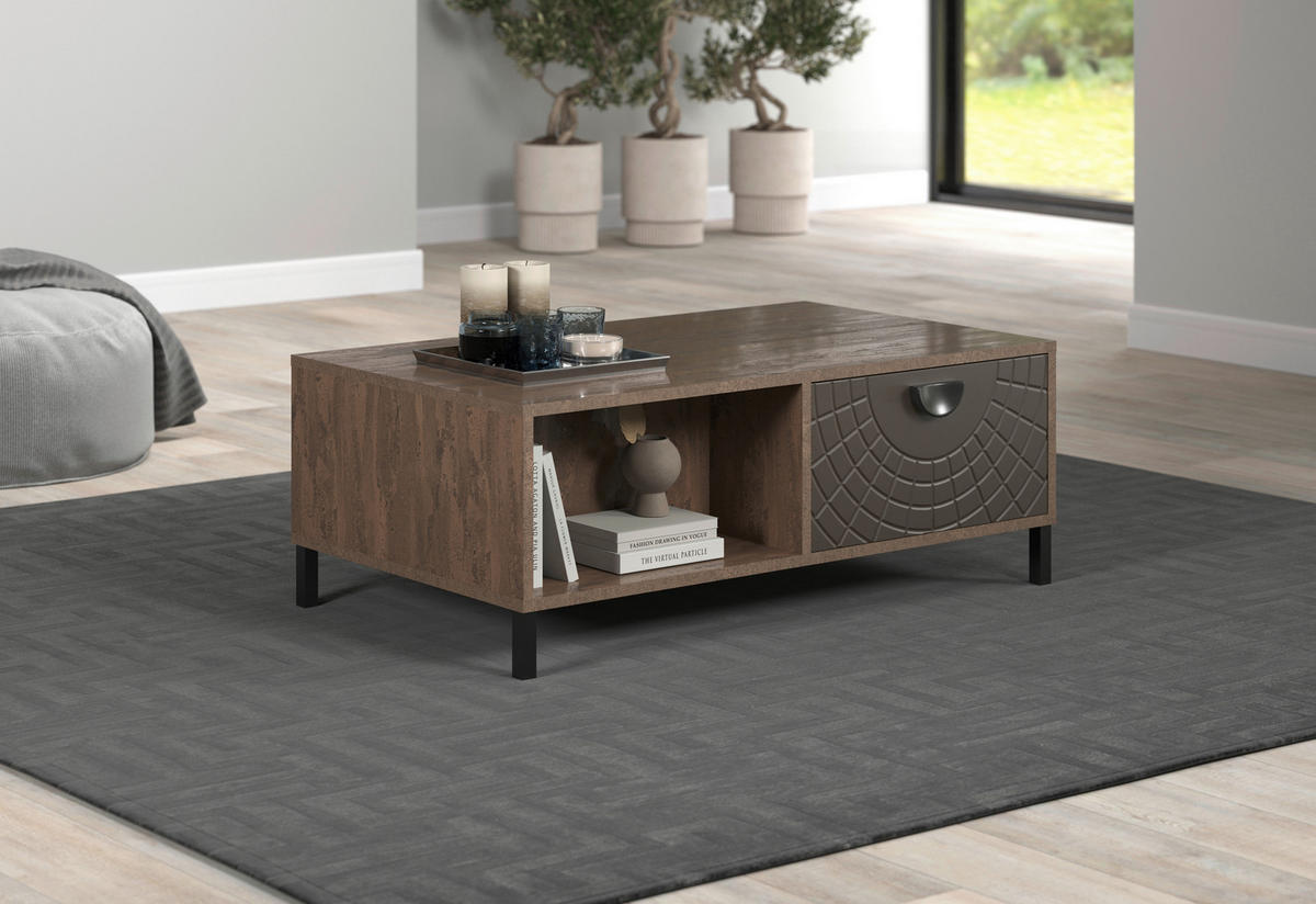 Couchtisch Fusion Eiche dunkel Nachbildung bronze Optik B/H/T: ca. 110x37x60 cm Fusion - Eiche/bronze (110,00/37,00/60,00cm)