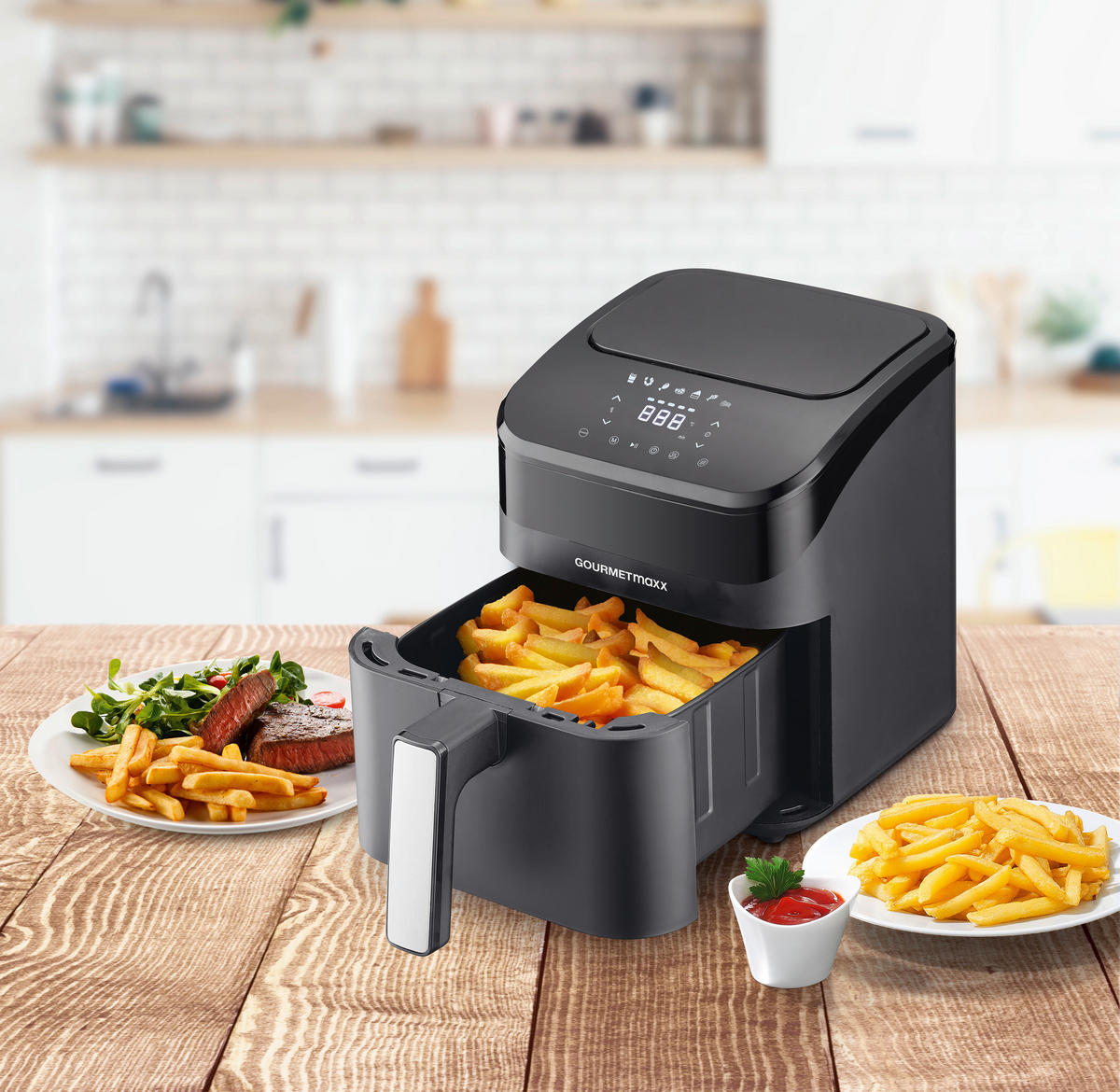 GOURMETmaxx Heißluftfritteuse schwarz Metall B/H/L: ca. 24x28,6x34,9 cm ca. 4 l Heißluftfritteuse 15021 - schwarz (34,90/24,00/28,60cm) - GOURMETmaxx