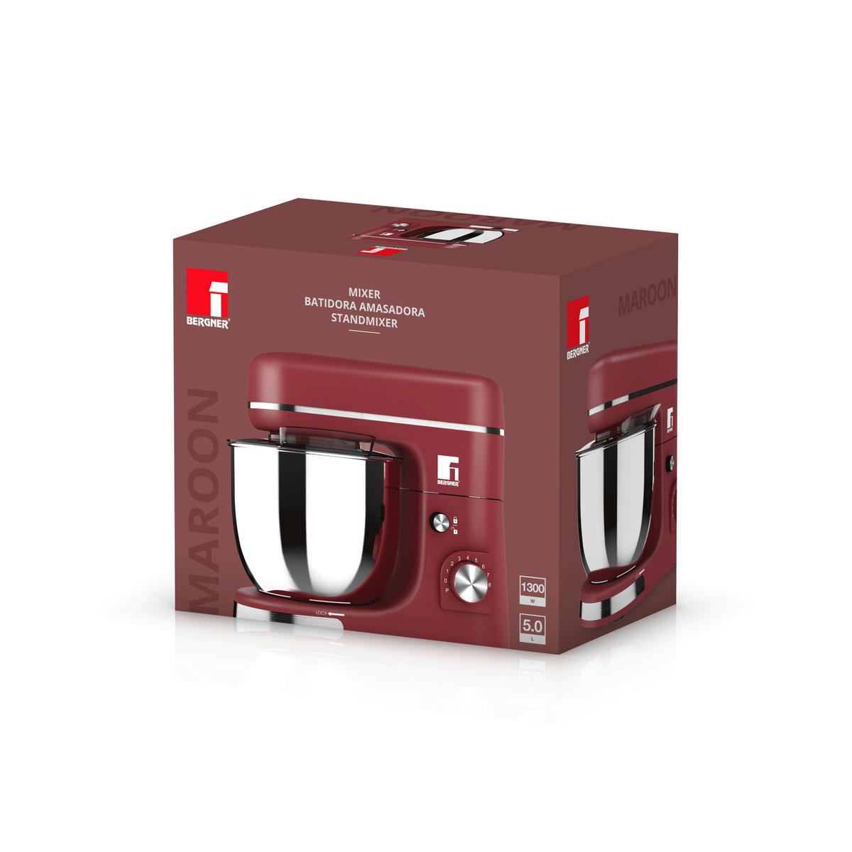 BERGNER Küchenmaschine rot silber Edelstahl B/H/L: ca. 23x34,5x38,5 cm MAROON - rot/silber (38,50/23,00/34,50cm) - BERGNER