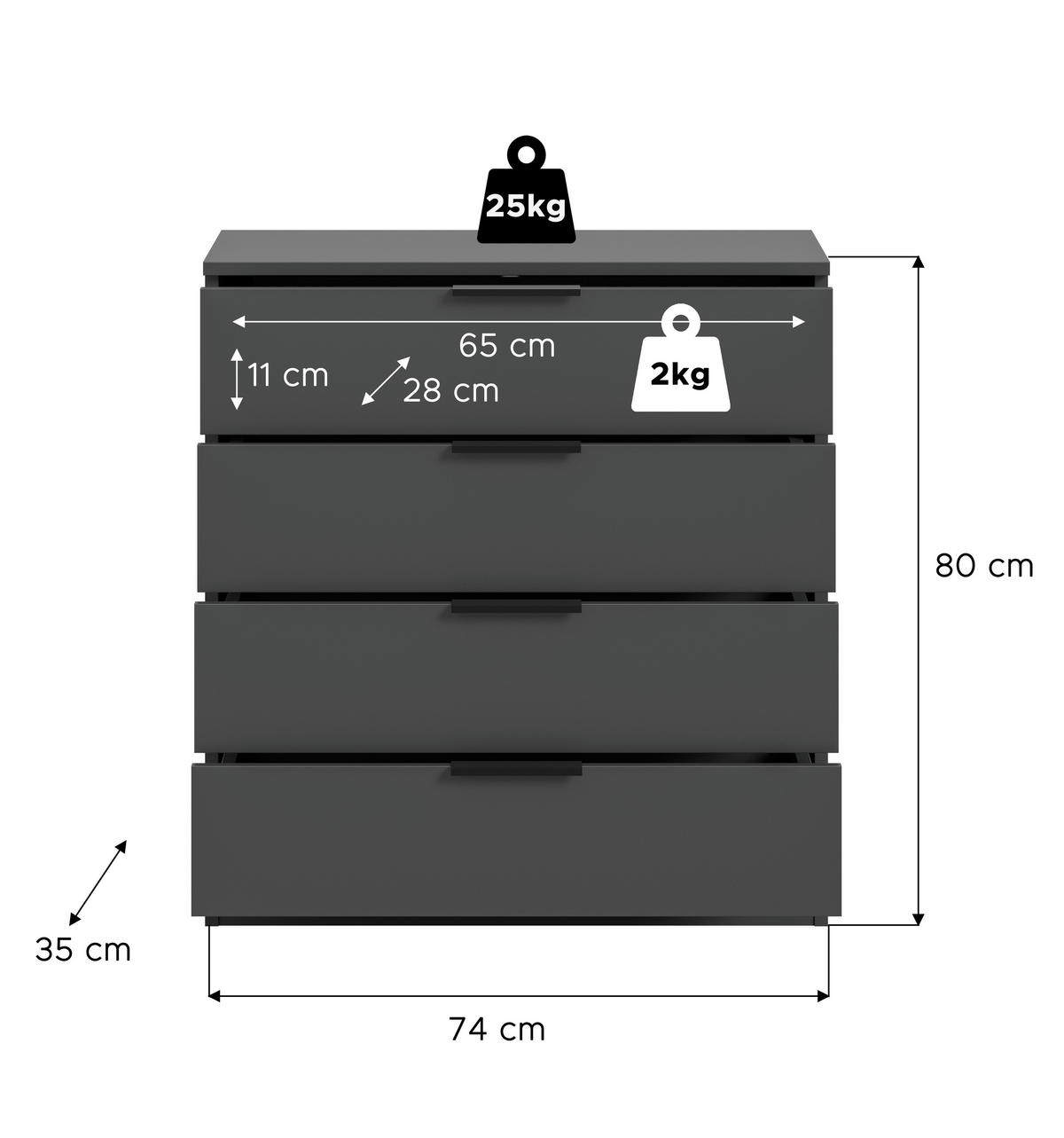 Kommode KOPENHAGEN anthrazit B/H/T: ca. 74x79x35 cm KOPENHAGEN - anthrazit (74,00/79,00/35,00cm) - xonox.home