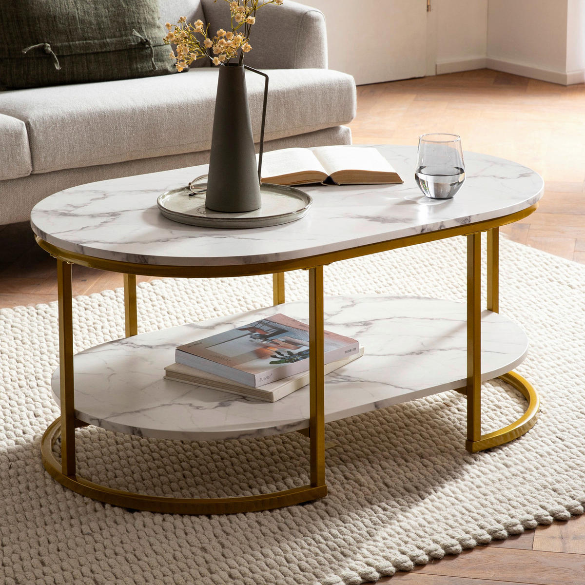 Couchtisch weiß Marmor Optik B/H/T: ca. 100x45x60 cm Couchtisch - weiß (100,00/45,00/60,00cm) - Wohnling