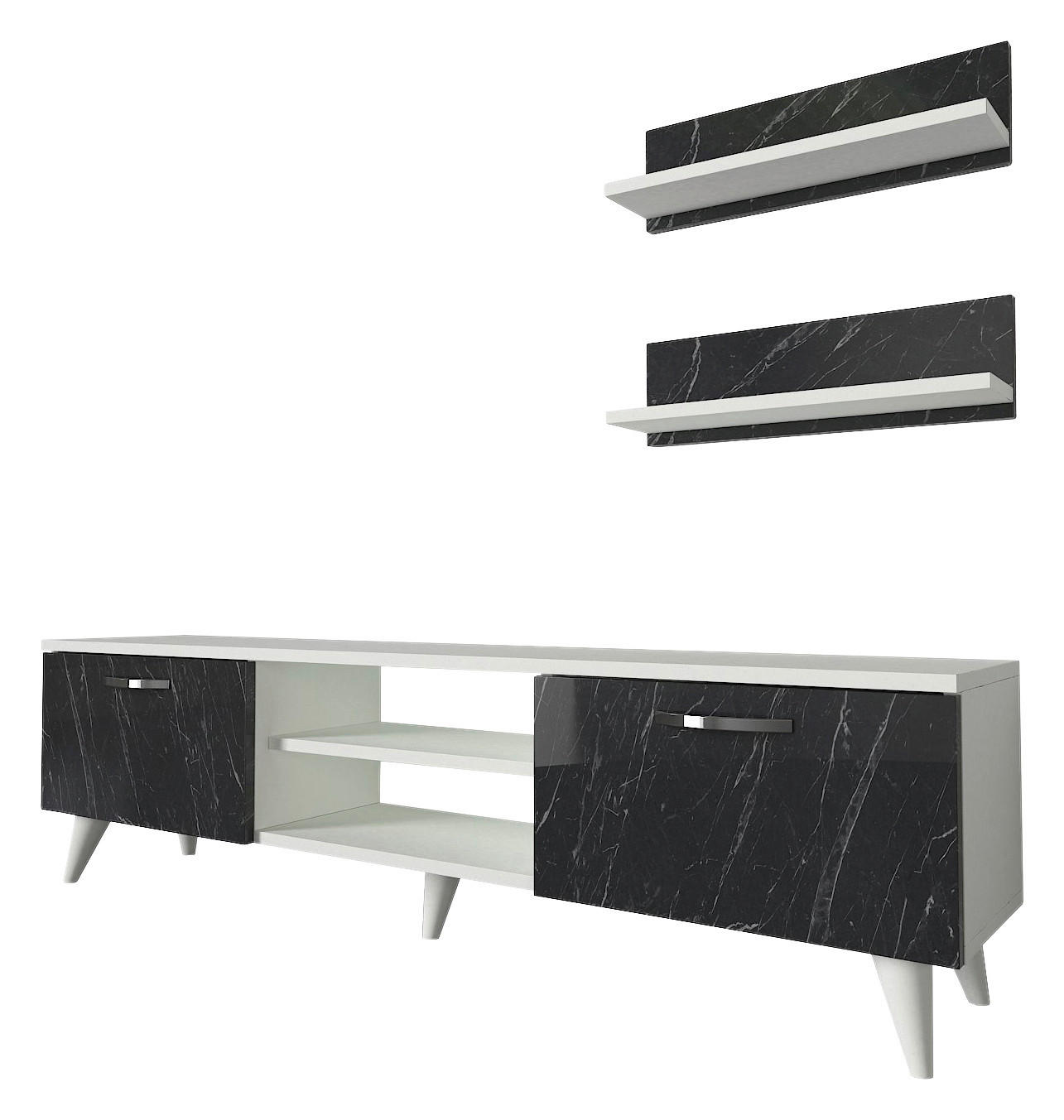 Wohnwand Geacles weiß dunkelgrau Marmor Optik B/H/T: ca. 150x40,6x30 cm Geacles - weiß/dunkelgrau (150,00/40,60/30,00cm) - moebel17