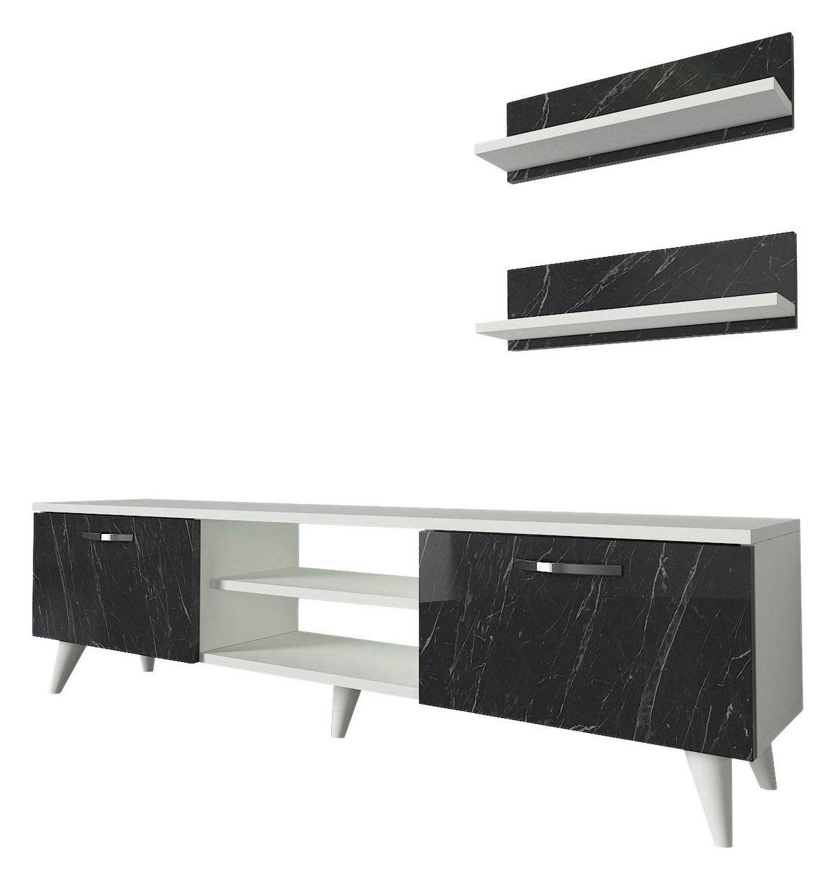 Wohnwand Geacles weiß dunkelgrau Marmor Optik B/H/T: ca. 150x40,6x30 cm Geacles - weiß/dunkelgrau (150,00/40,60/30,00cm) - moebel17