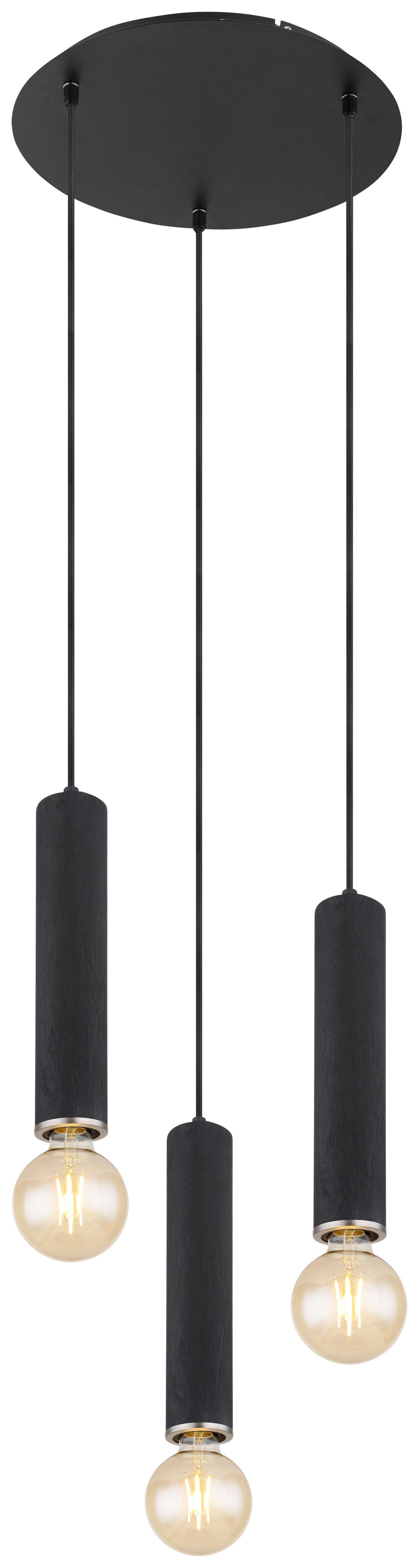 GLOBO Pendelleuchte schwarz schwarz nickel matt Holz Metall Metall H/D: ca. 160x35 cm 3.0 Brennstellen MARION - nickel matt/schwarz (35,00/160,00cm) - GLOBO