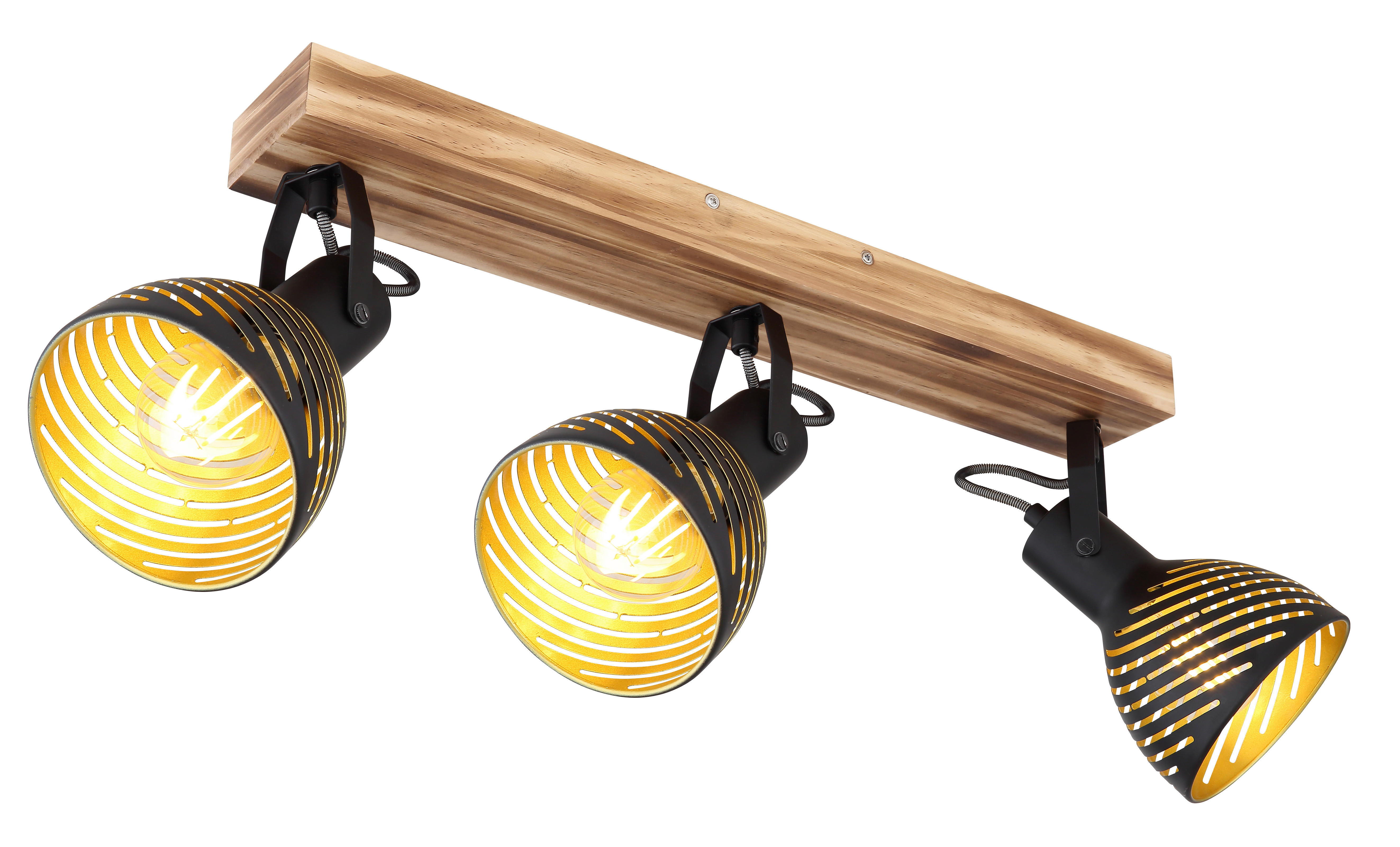 GLOBO Spot gold dunkelbraun Holz B/H/T: ca. 12,5x25x54 cm E27 3 Brennstelle günstig online kaufen