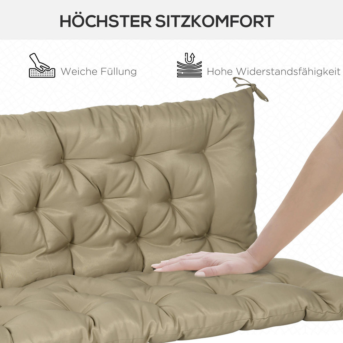 Outsunny Bankauflage khaki Schaumstoff B/H/L: ca. 98x8x150 cm Bankauflage - khaki (150,00/98,00/8,00cm) - Outsunny