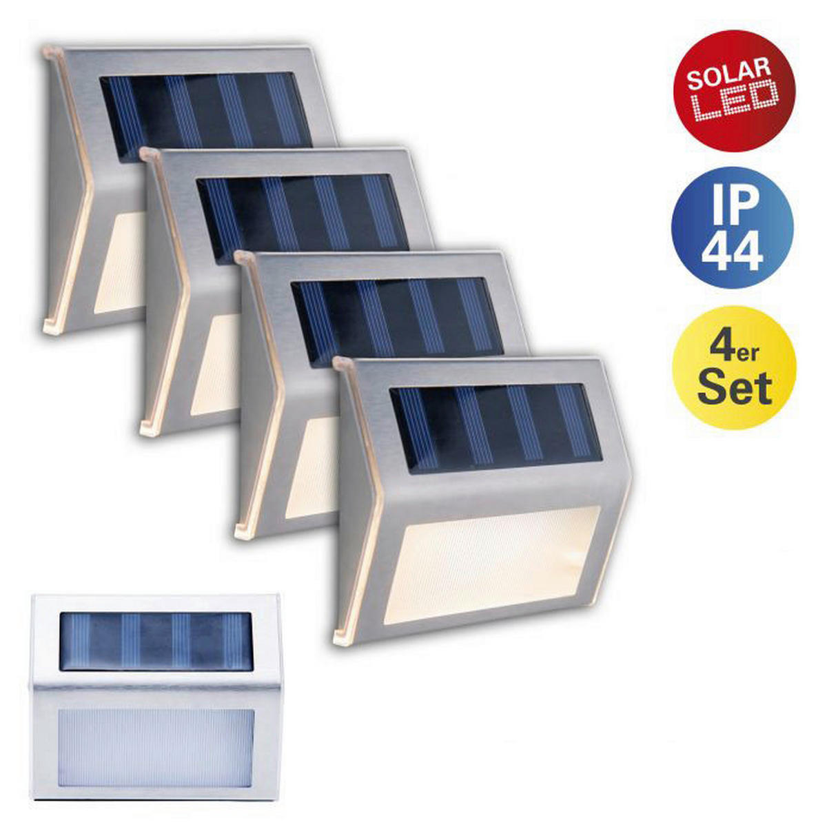 LED Solar-Außenleuchte 4er-Set NV5282104 silber Eisen B/H/L: ca. 2x8x10 cm LED Solar-Außenleuchte 4er-Set - silber (10,00/2,00/8,00cm) - Näve Leuchten