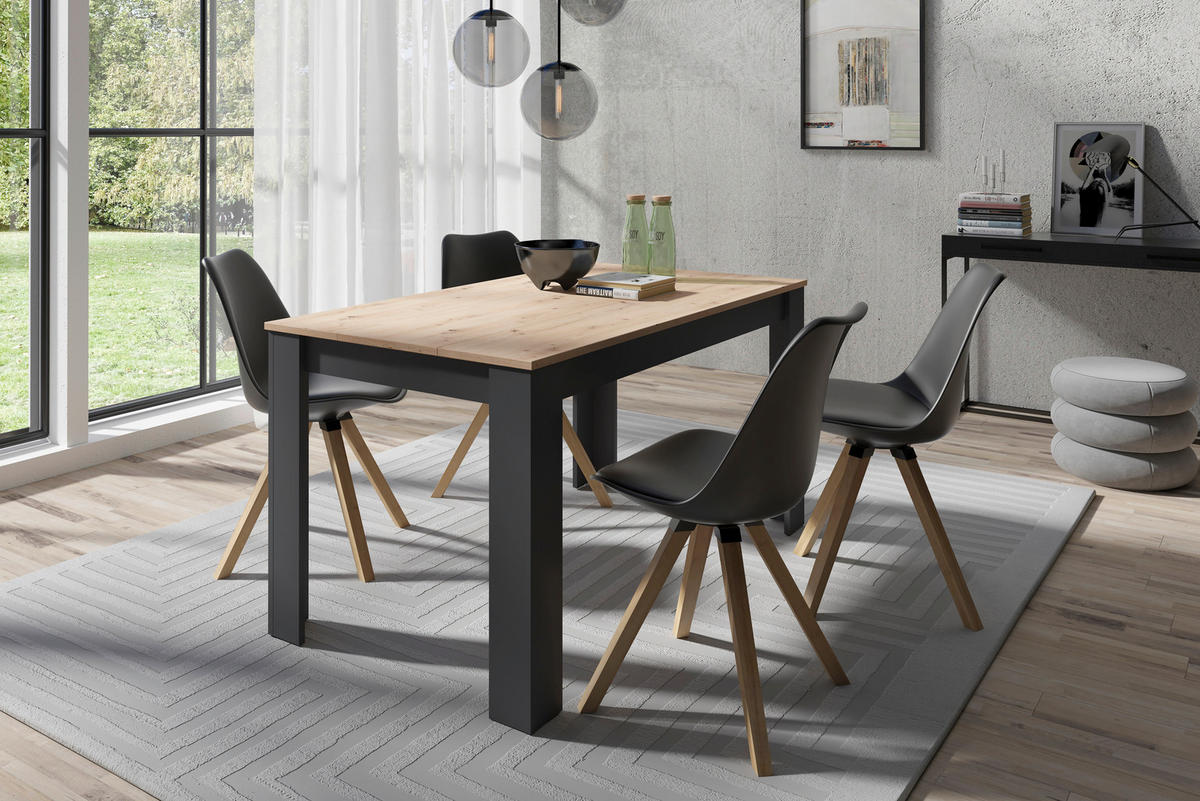 Tischgruppe KIRA anthrazit Eiche schwarz B/H/T: ca. 140x75x80 cm KIRA - Eiche/schwarz (140,00/75,00/80,00cm) - byLIVING