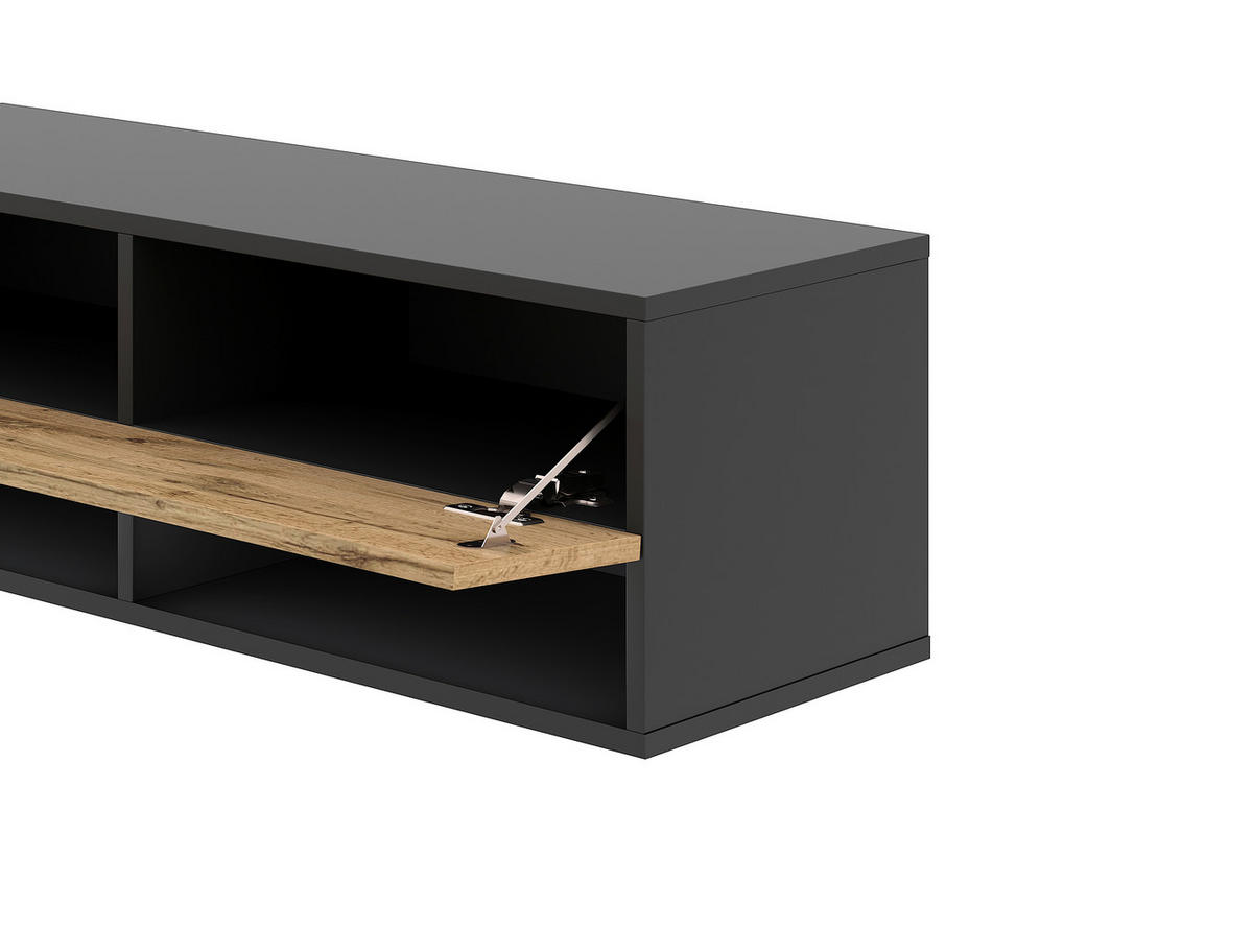 TV-Lowboard TV LOWBOARD DERBY 200 schwarz Eiche Wotan Nachbildung B/H/T: ca. 200x32,5x31,5 cm TV LOWBOARD DERBY 200 - Eiche/schwarz (200,00/32,50/31,50cm) - WIPMEB