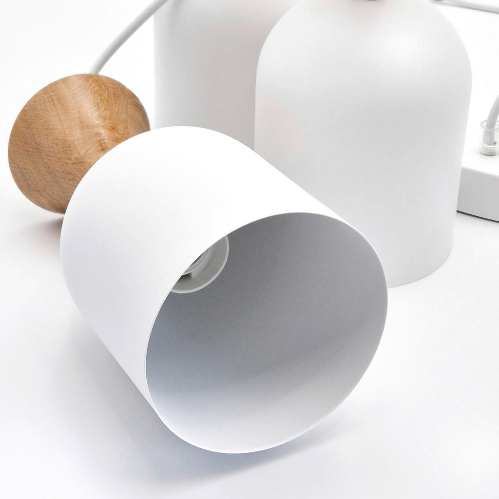 Thumbnail - Lamkur Hängeleuchte weiß Eiche Stahl Holz B/H/L: ca. 15,5x92x45 cm E27 3 Brennstellen