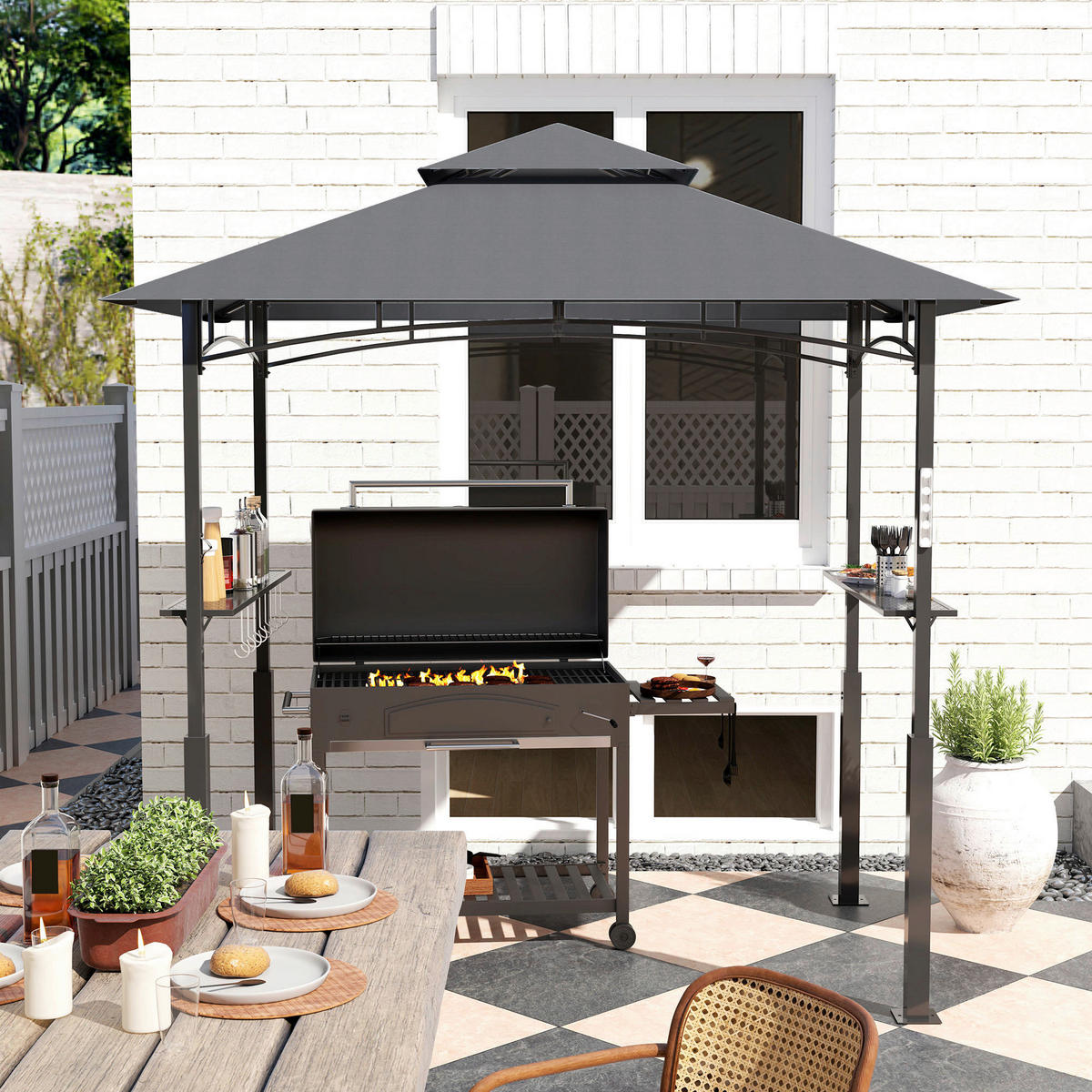 Outsunny Grillpavillon dunkelgrau Polyester B/H/L: ca. 148x248x243 cm Grillpavillon - dunkelgrau (243,00/148,00/248,00cm) - Outsunny