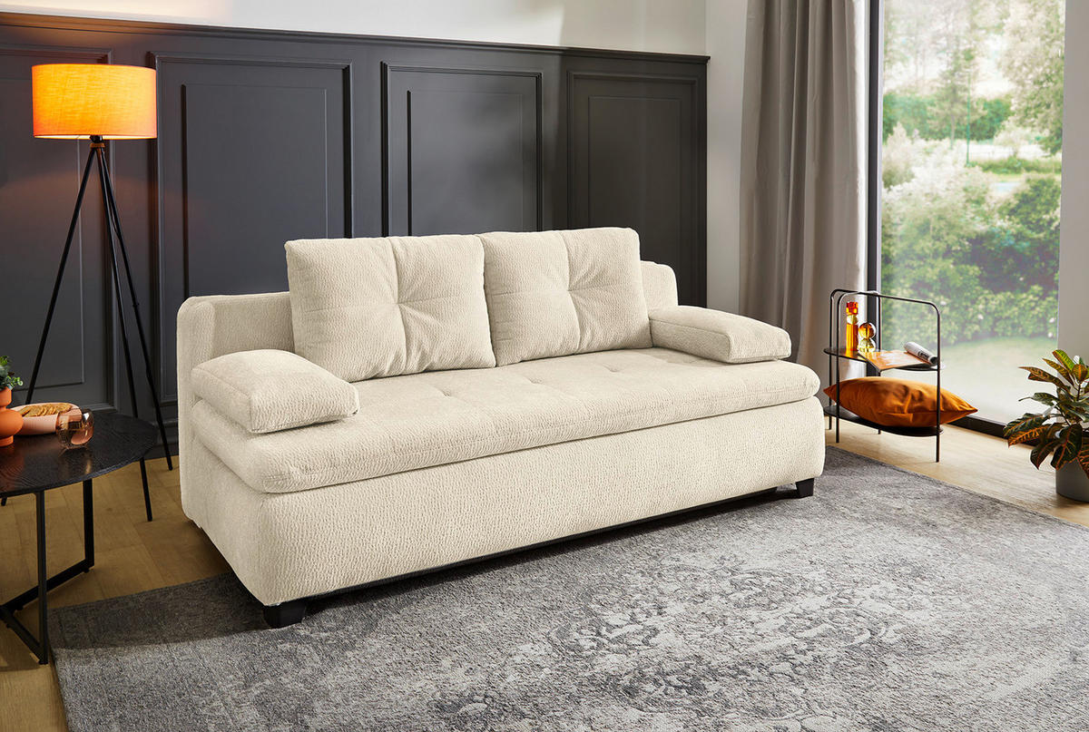 Schlafsofa  beige B/H/T: ca. 201x90x101 cm Balu_Schlafsofa 410/07-410/07 - beige/schwarz (201,00/90,00/101,00cm)