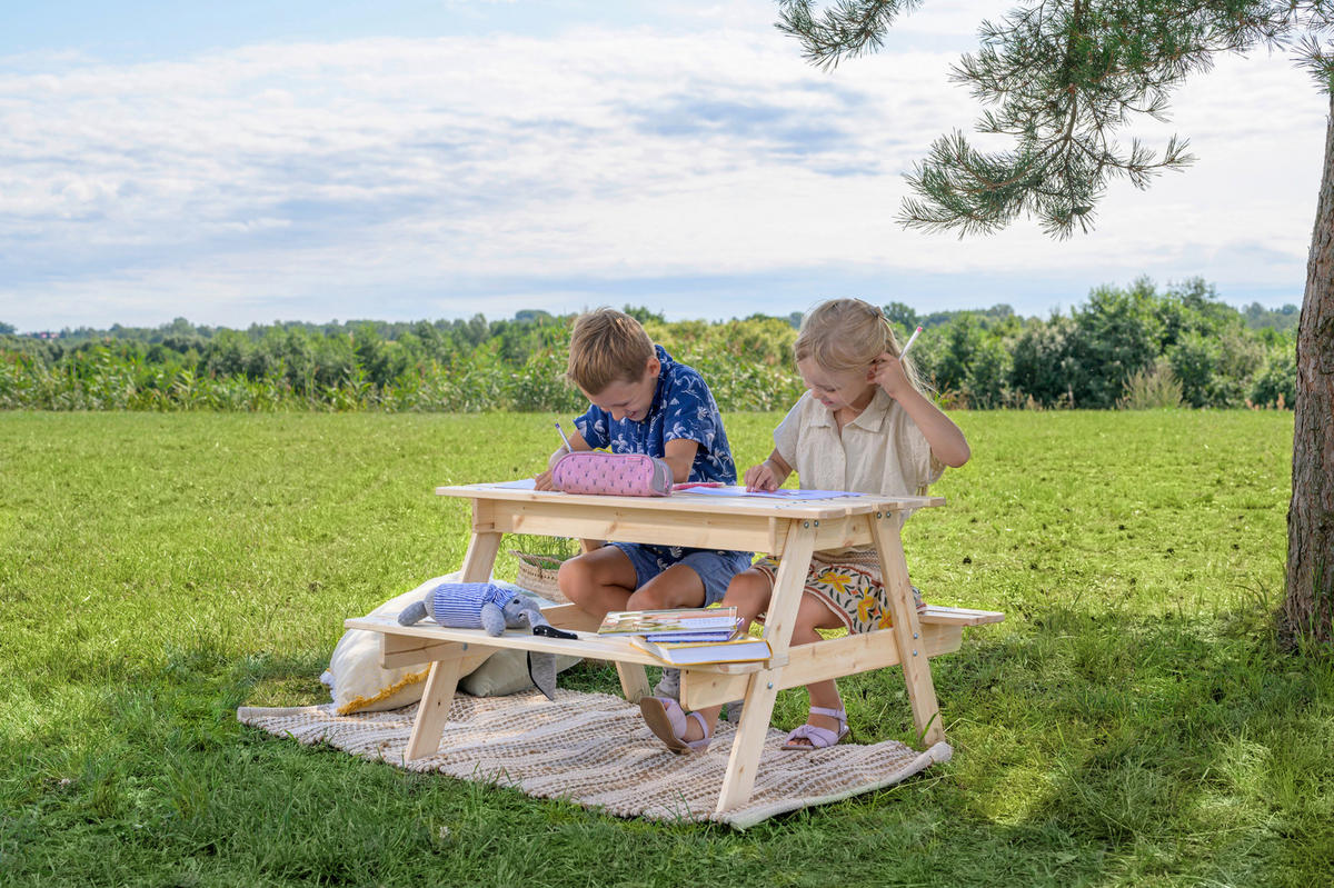 Timbela Kindersitzgarnitur M010 natur Holz B/H/L: ca. 90x50x90 cm M010 - natur (90,00/90,00/50,00cm) - Timbela