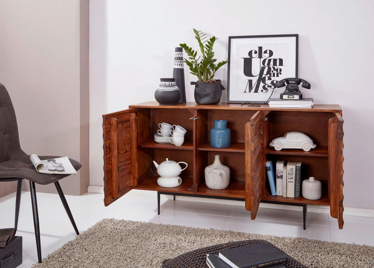 Sideboard natur beschichtet schwarz lackiert B/H/T: ca. 150x81x41 cm Sideboard - natur/schwarz (150,00/81,00/41,00cm) - Wohnling