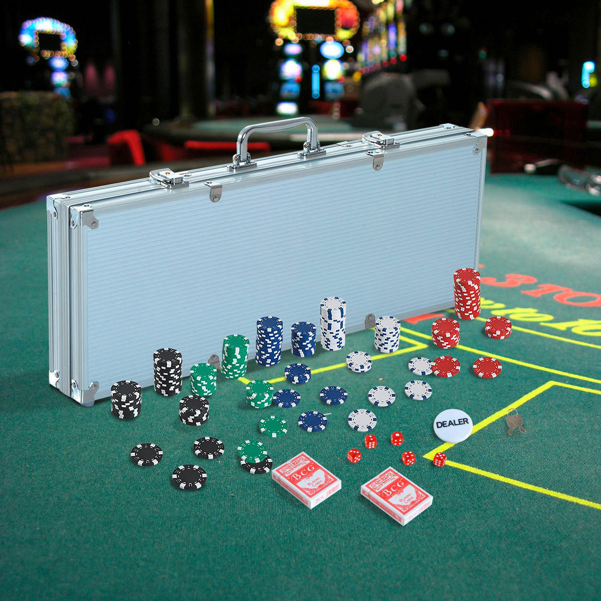 HOMCOM Pokerkoffer B/H/L: ca. 22x6,5x55,5 cm Pokerkoffer - silber (55,50/22,00/6,50cm) - HOMCOM