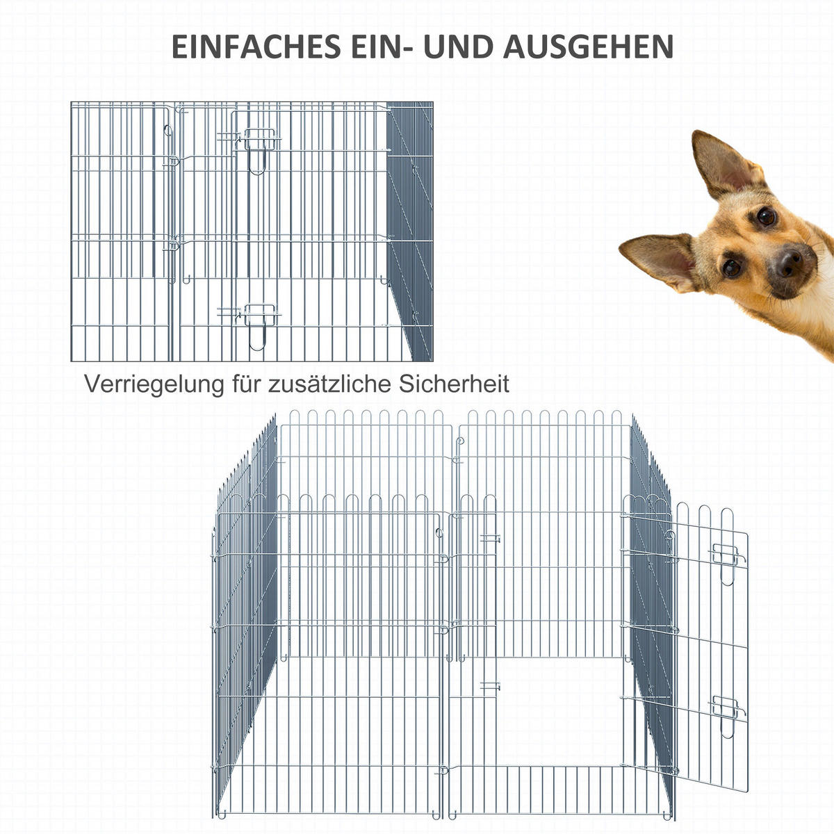 PawHut Tier-Zubehör silber Polypropylen H/L: ca. 63x91 cm Welpenauslauf - silber (91,00cm) - PawHut