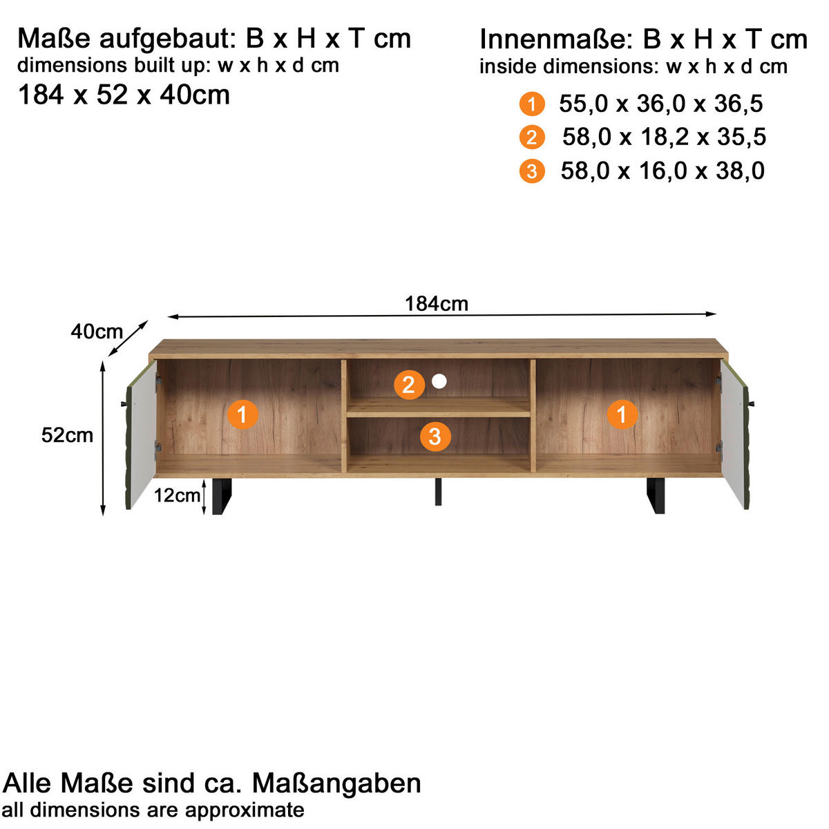 TV-Lowboard Sentra Eiche Artisan Nachbildung grün dunkel B/H/T: ca. 184x52x40 cm Sentra - Eiche/grün (184,00/52,00/40,00cm) - Trendteam