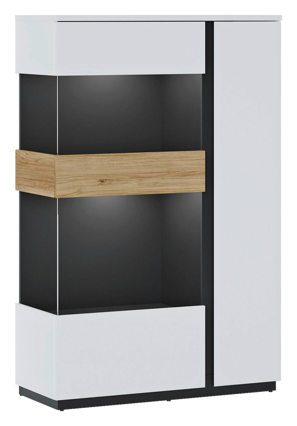Standvitrine Novena weiß Eiche Catania Nachbildung schwarz matt B/H/T: ca. 98x150x40 cm Novena - weiß/schwarz (98,00/150,00/40,00cm)
