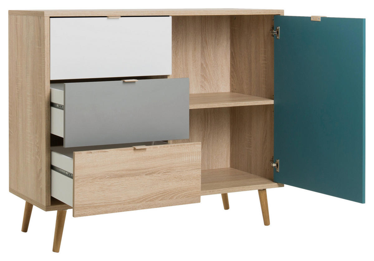 Kommode Cuba Eiche Sonoma Nachbildung weiß grau petrol B/H/T: ca. 103x87x40 cm Cuba - Eiche/weiß (103,00/87,00/40,00cm)
